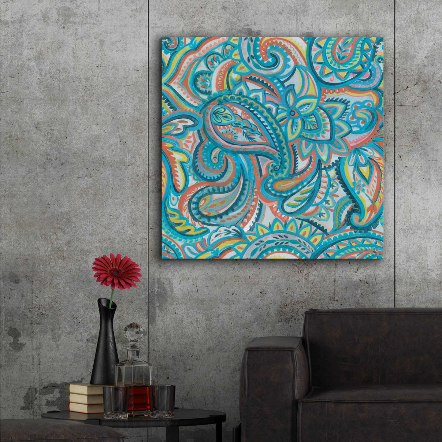 Epic Art 'Emerald Paisley Pattern III' by Silvia Vassileva, Acrylic Glass Wall Art,36x36