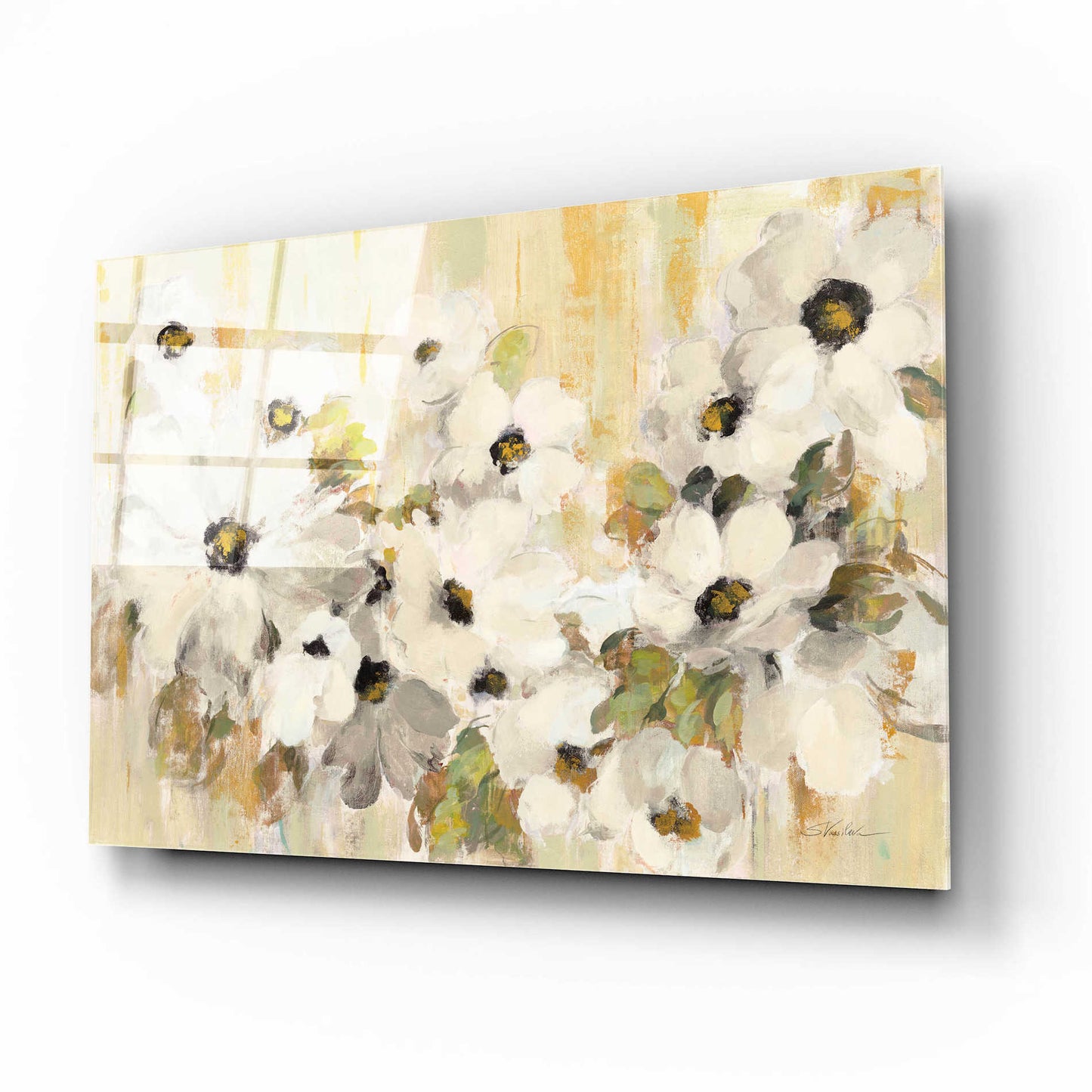 Epic Art 'White and Green Bloom' by Silvia Vassileva, Acrylic Glass Wall Art,16x12