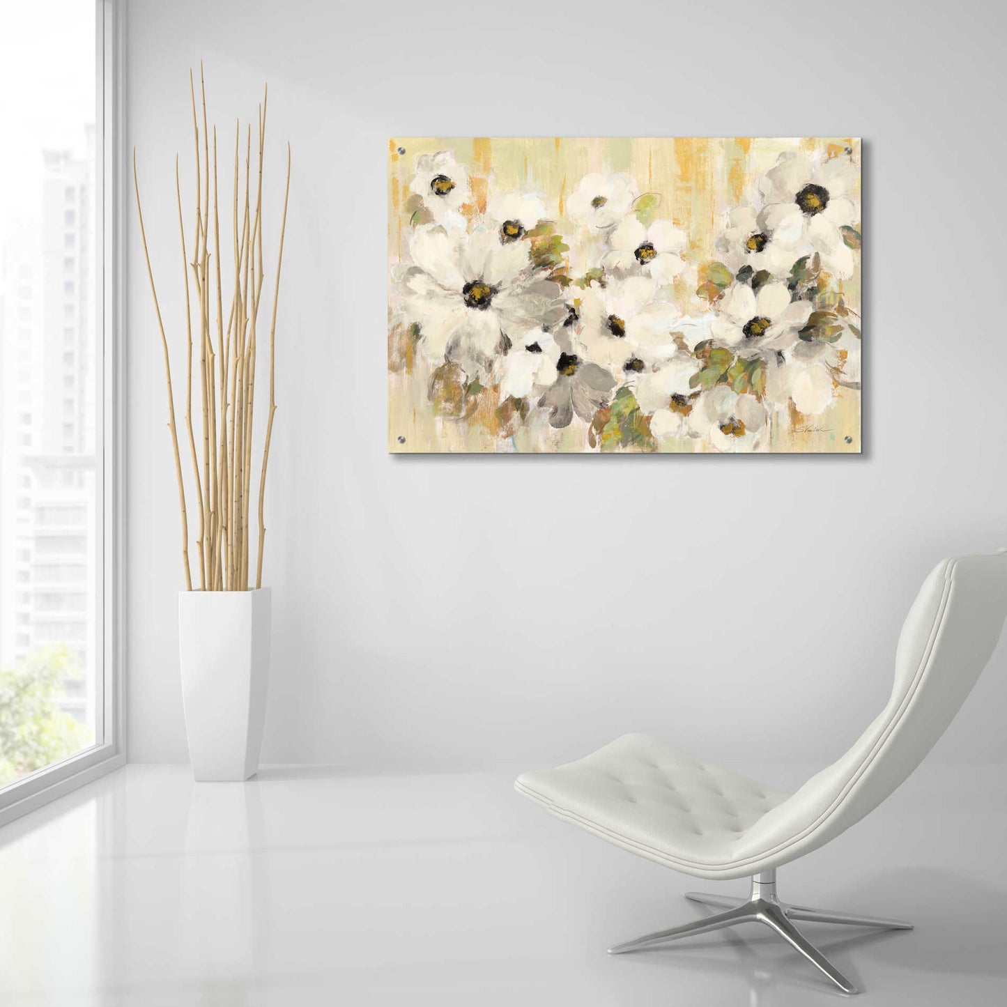 Epic Art 'White and Green Bloom' by Silvia Vassileva, Acrylic Glass Wall Art,36x24