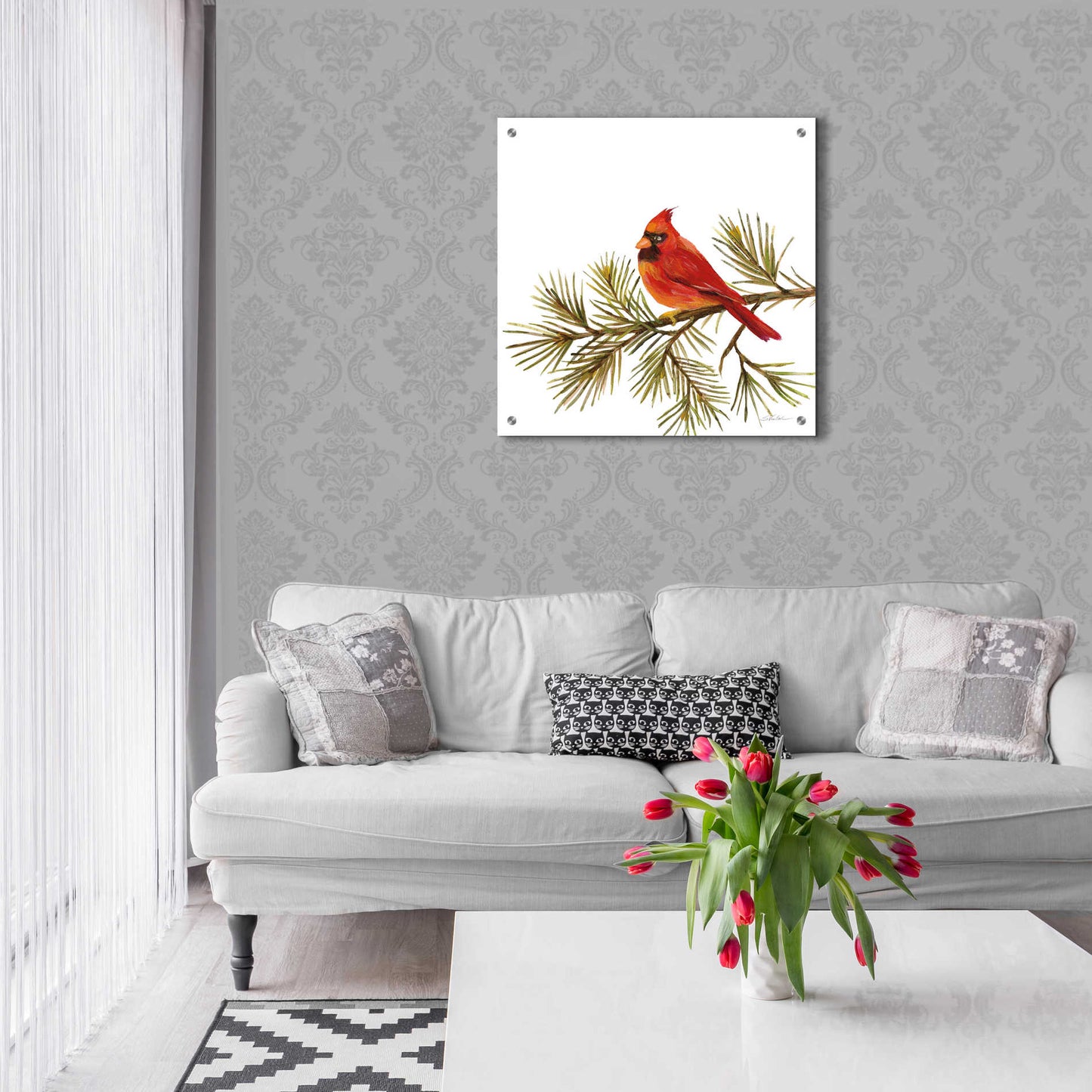 Epic Art 'Cardinal Christmas V on White' by Silvia Vassileva, Acrylic Glass Wall Art,24x24