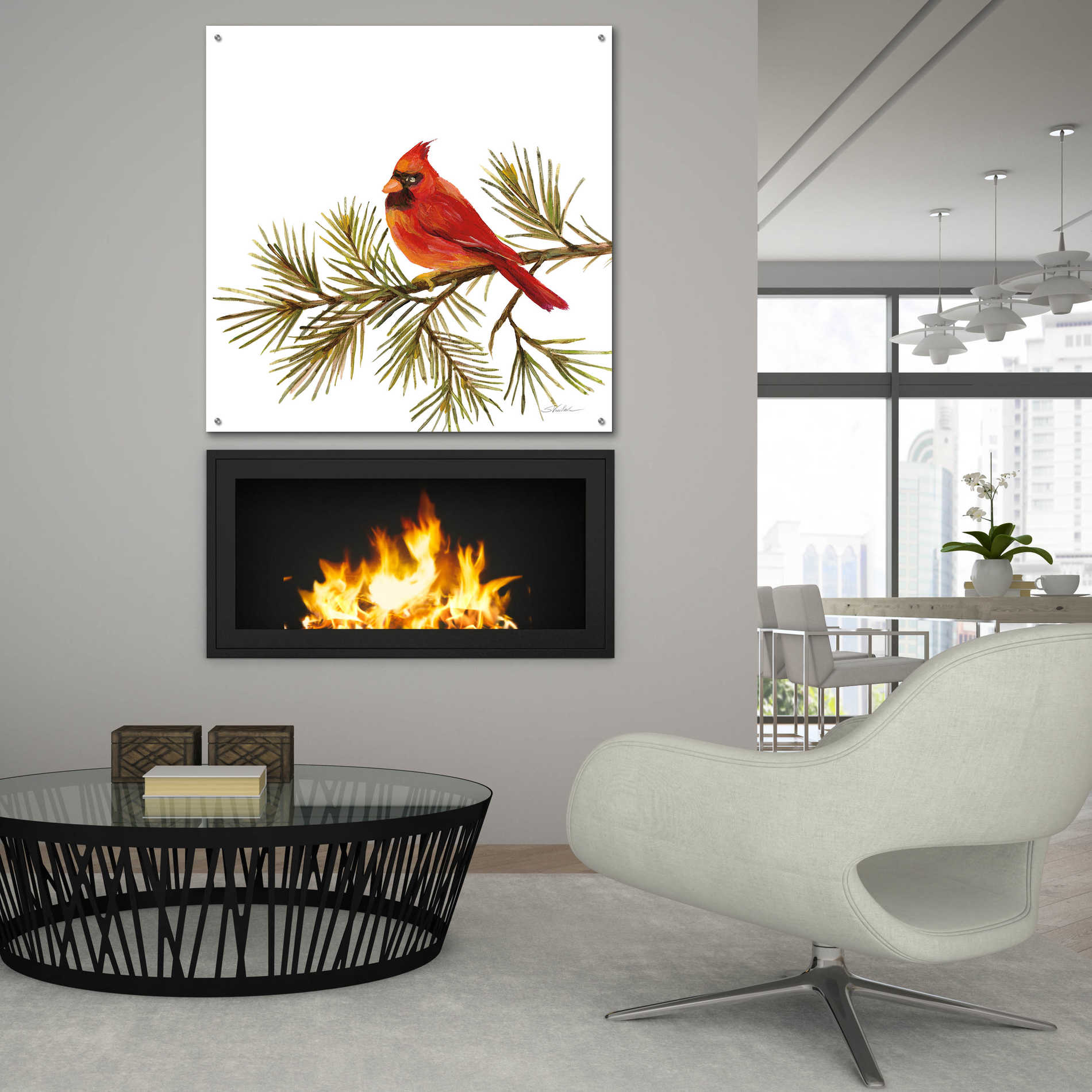 Epic Art 'Cardinal Christmas V on White' by Silvia Vassileva, Acrylic Glass Wall Art,36x36