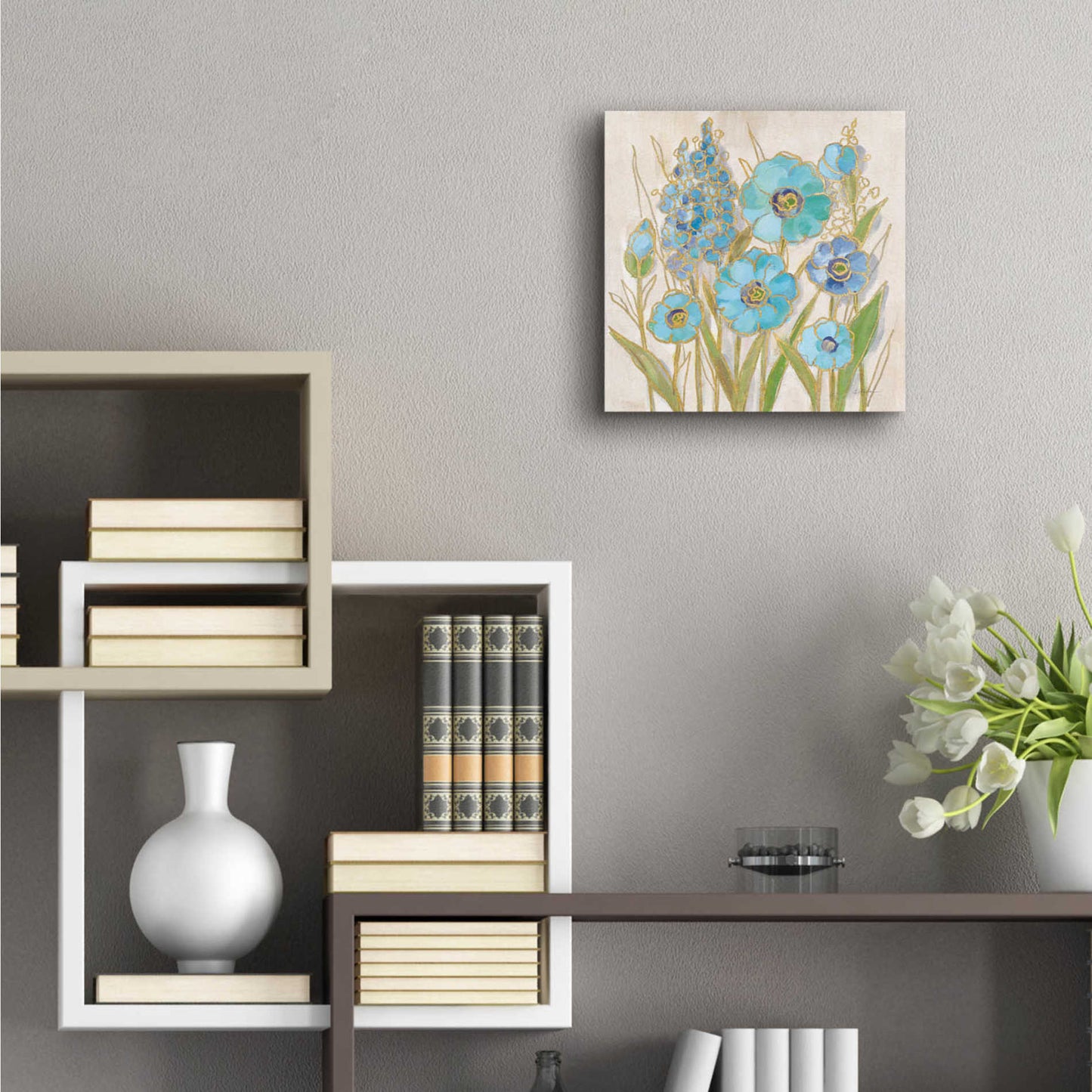 Epic Art 'Opalescent Floral I Blue' by Silvia Vassileva, Acrylic Glass Wall Art,12x12