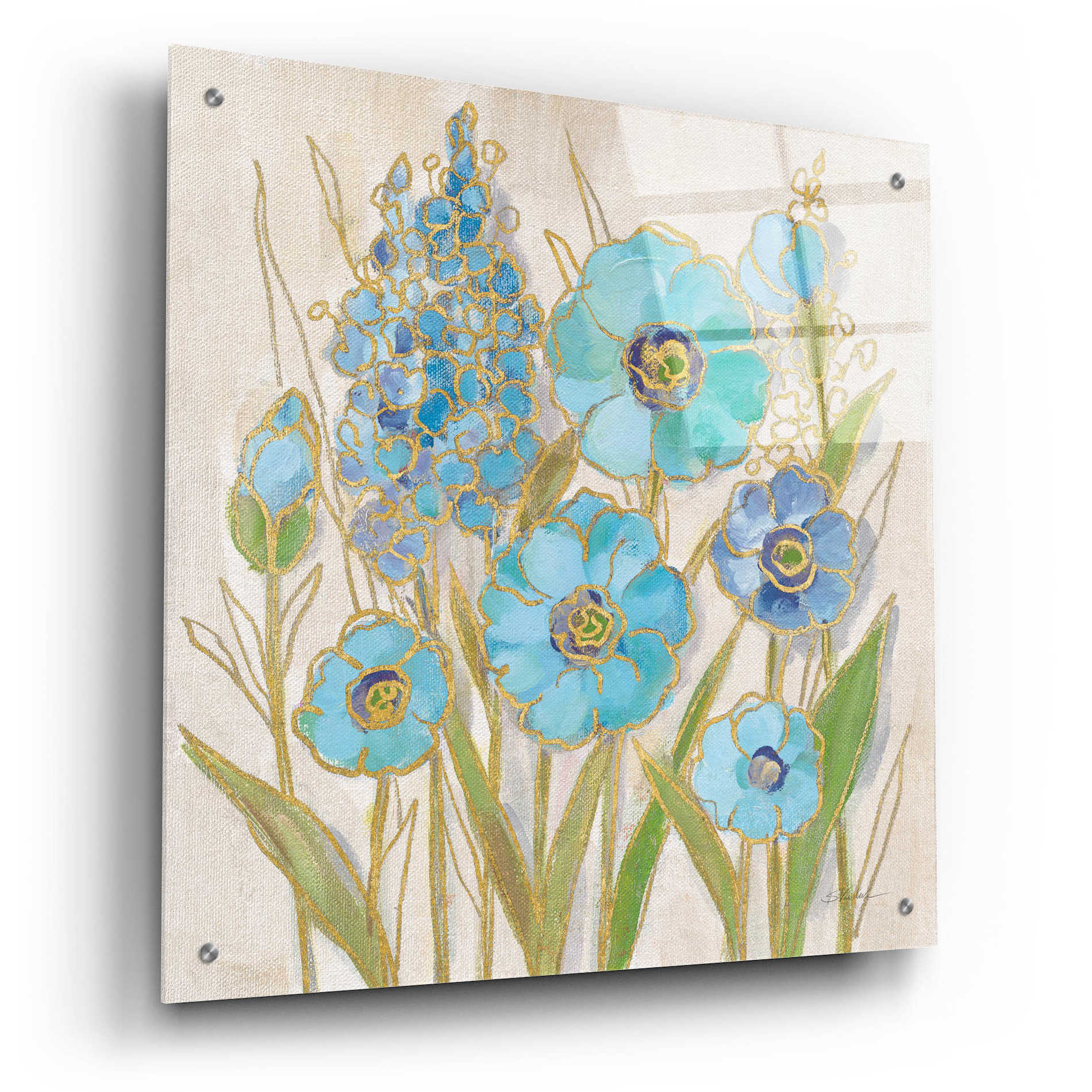 Epic Art 'Opalescent Floral I Blue' by Silvia Vassileva, Acrylic Glass Wall Art,24x24