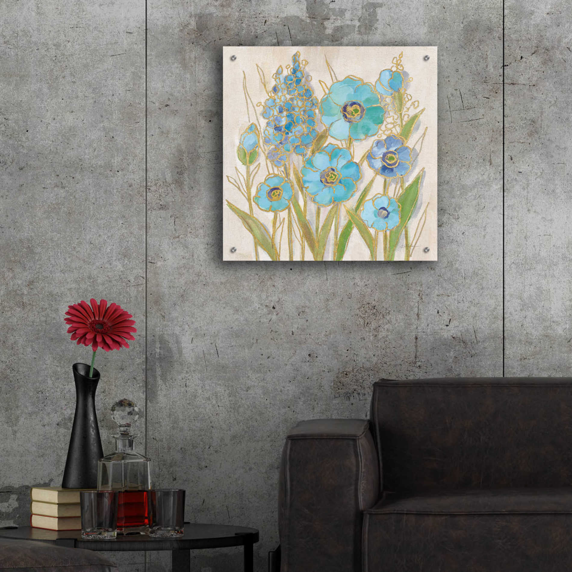 Epic Art 'Opalescent Floral I Blue' by Silvia Vassileva, Acrylic Glass Wall Art,24x24