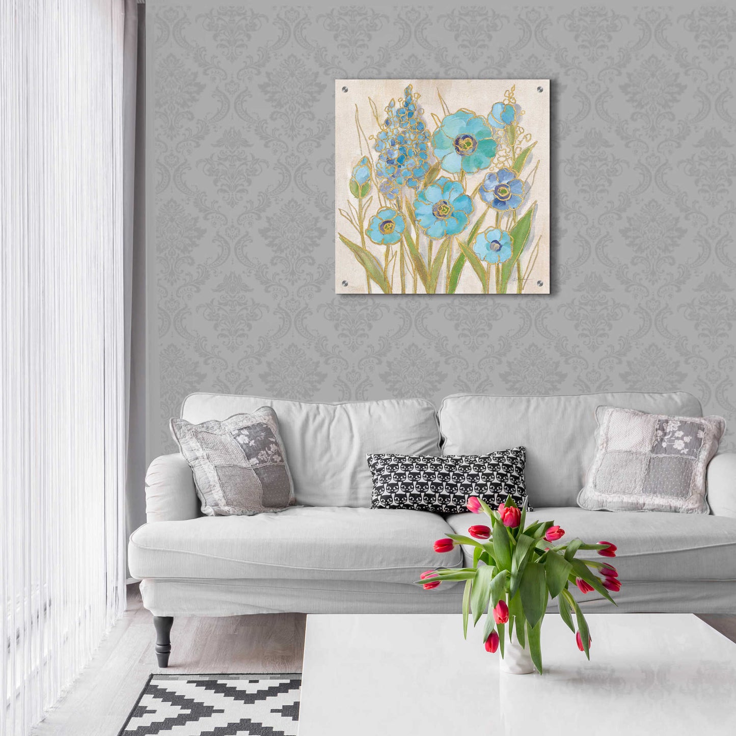 Epic Art 'Opalescent Floral I Blue' by Silvia Vassileva, Acrylic Glass Wall Art,24x24