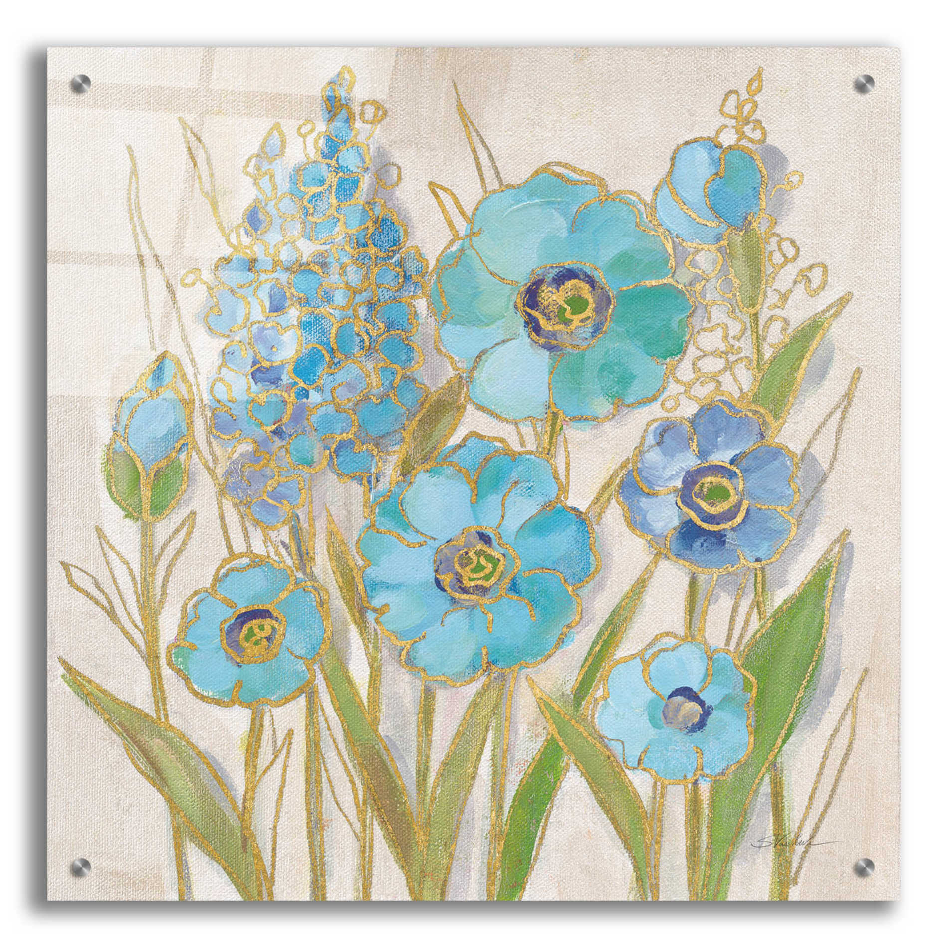 Epic Art 'Opalescent Floral I Blue' by Silvia Vassileva, Acrylic Glass Wall Art,24x24