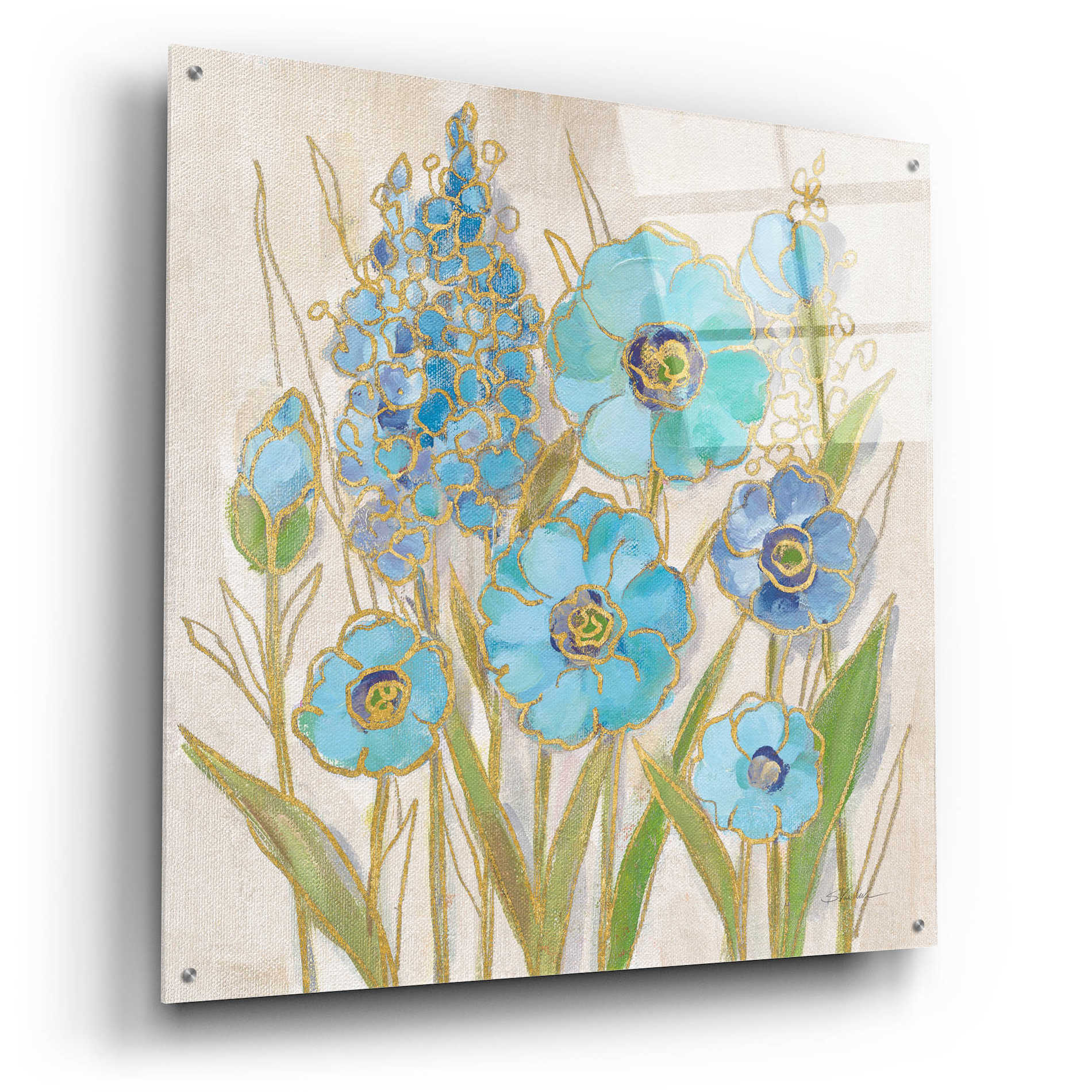 Epic Art 'Opalescent Floral I Blue' by Silvia Vassileva, Acrylic Glass Wall Art,36x36