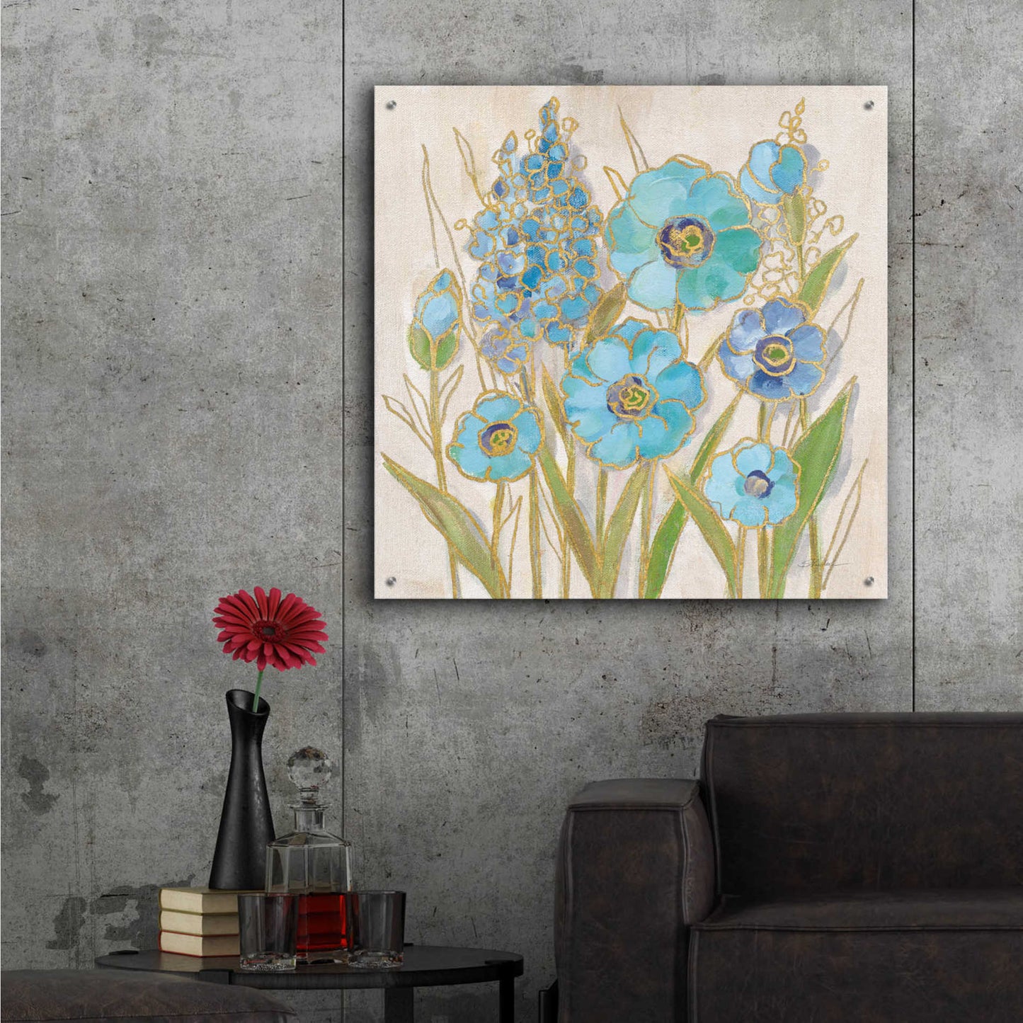 Epic Art 'Opalescent Floral I Blue' by Silvia Vassileva, Acrylic Glass Wall Art,36x36