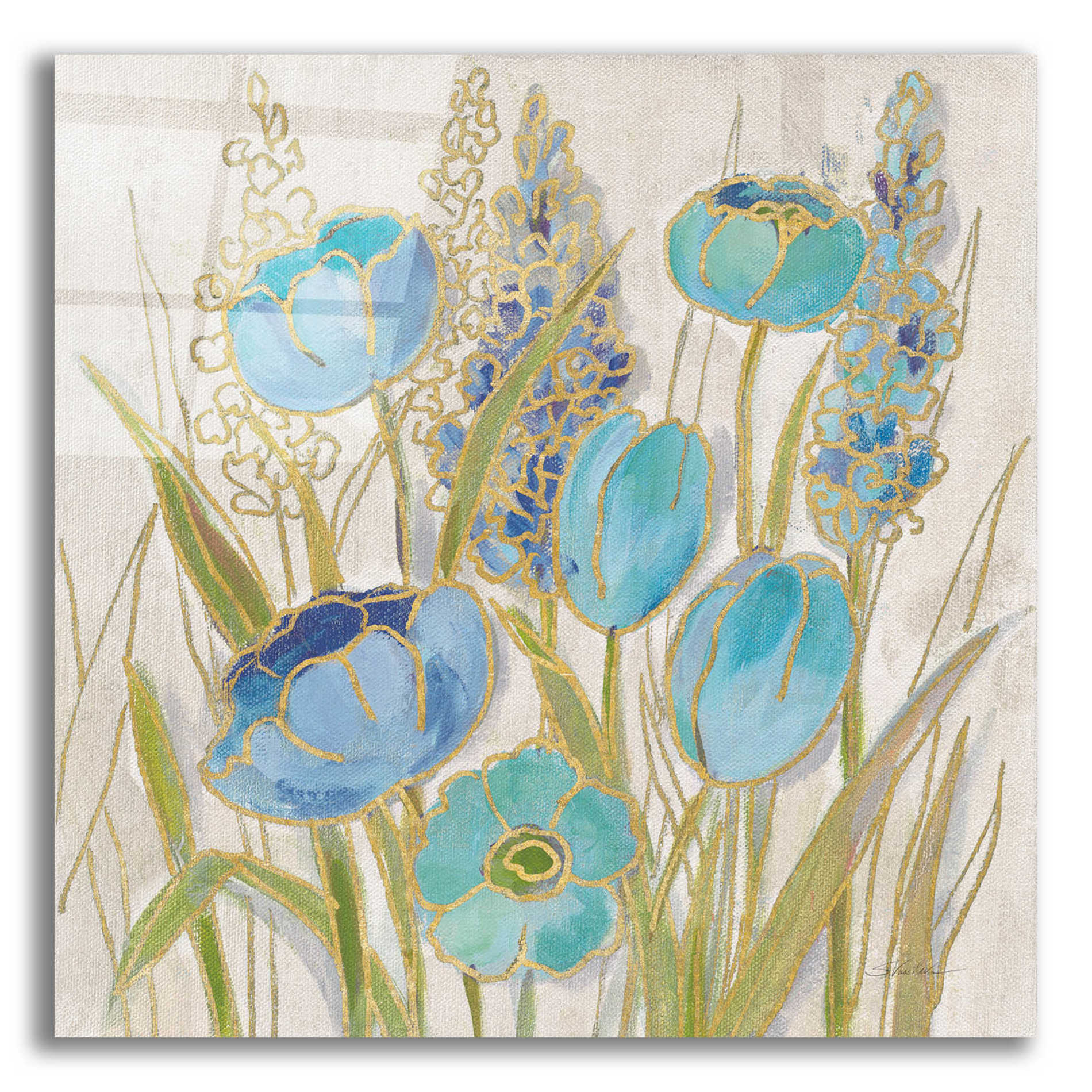 Epic Art 'Opalescent Floral II Blue' by Silvia Vassileva, Acrylic Glass Wall Art,12x12