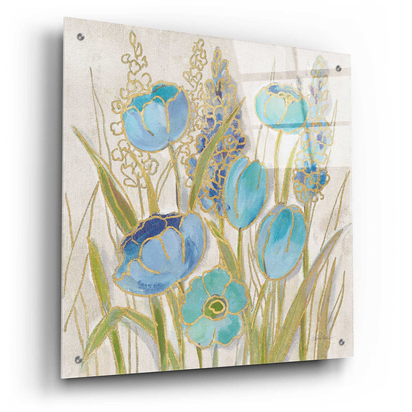 Epic Art 'Opalescent Floral II Blue' by Silvia Vassileva, Acrylic Glass Wall Art,24x24