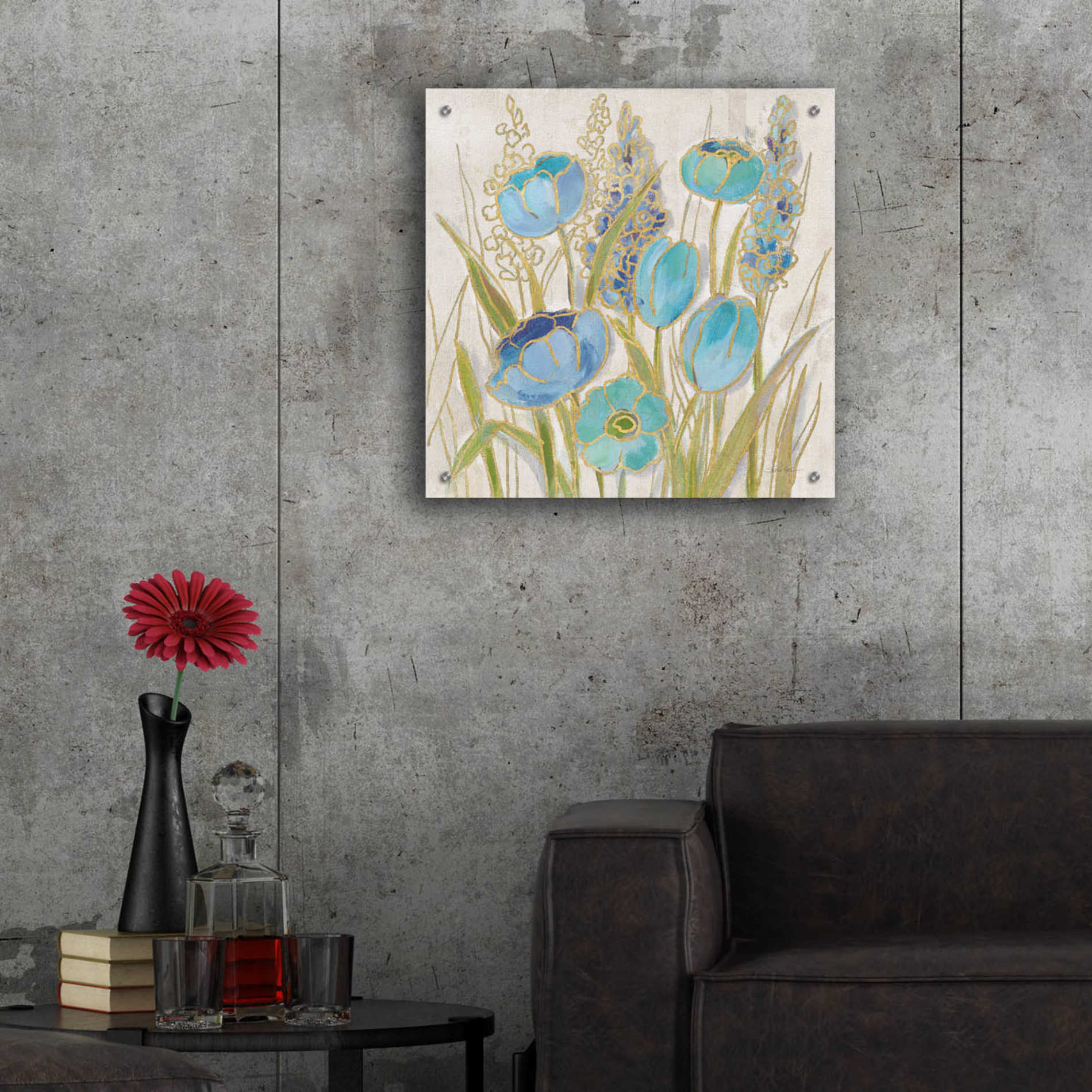 Epic Art 'Opalescent Floral II Blue' by Silvia Vassileva, Acrylic Glass Wall Art,24x24