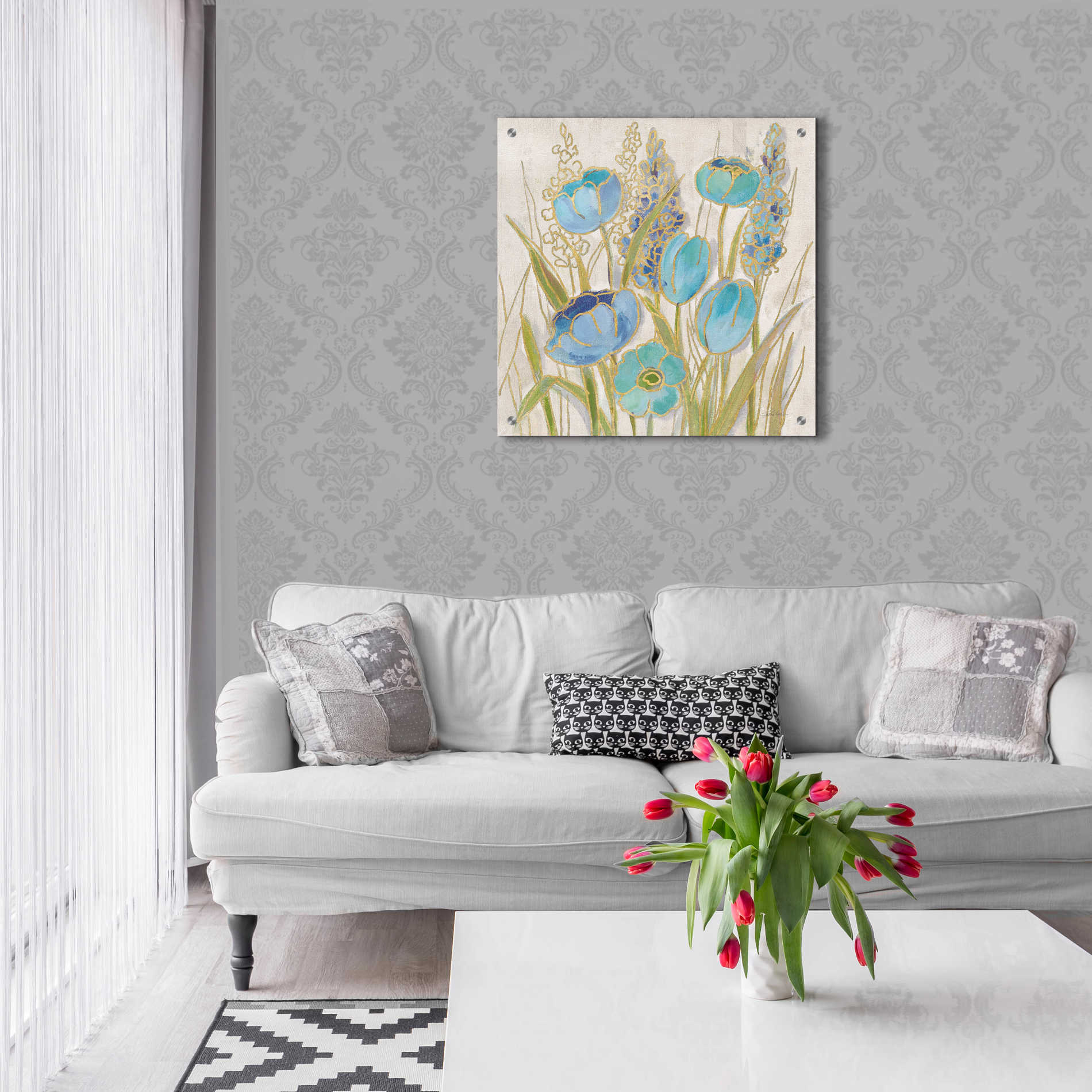 Epic Art 'Opalescent Floral II Blue' by Silvia Vassileva, Acrylic Glass Wall Art,24x24