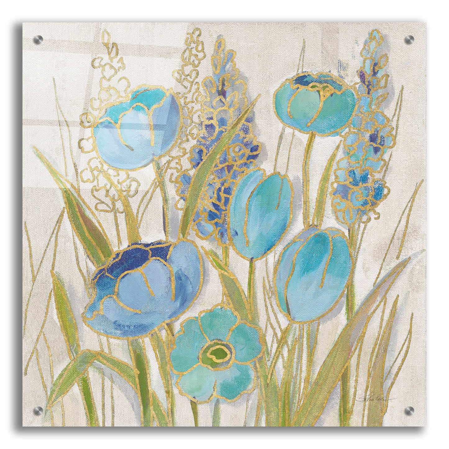 Epic Art 'Opalescent Floral II Blue' by Silvia Vassileva, Acrylic Glass Wall Art,24x24