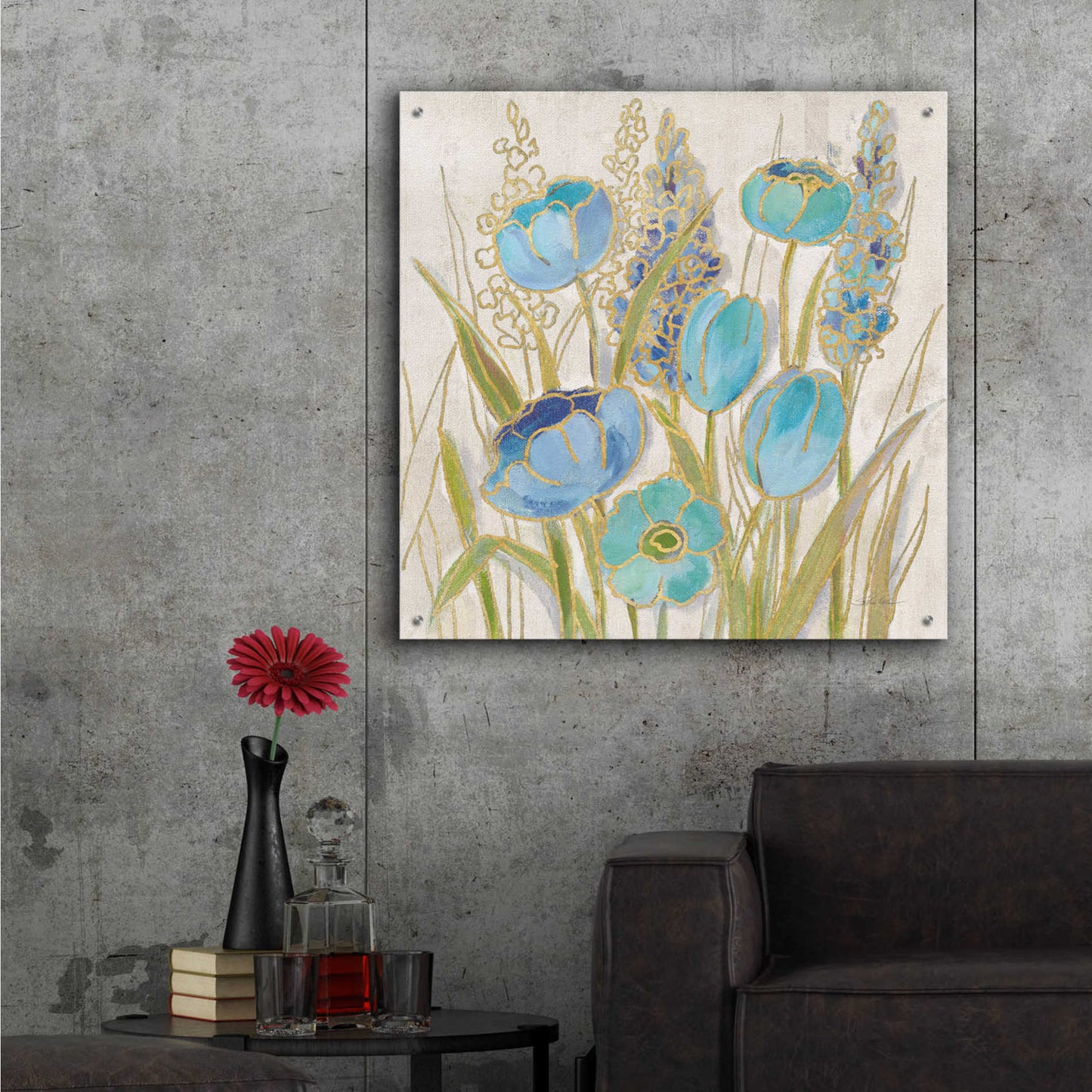 Epic Art 'Opalescent Floral II Blue' by Silvia Vassileva, Acrylic Glass Wall Art,36x36