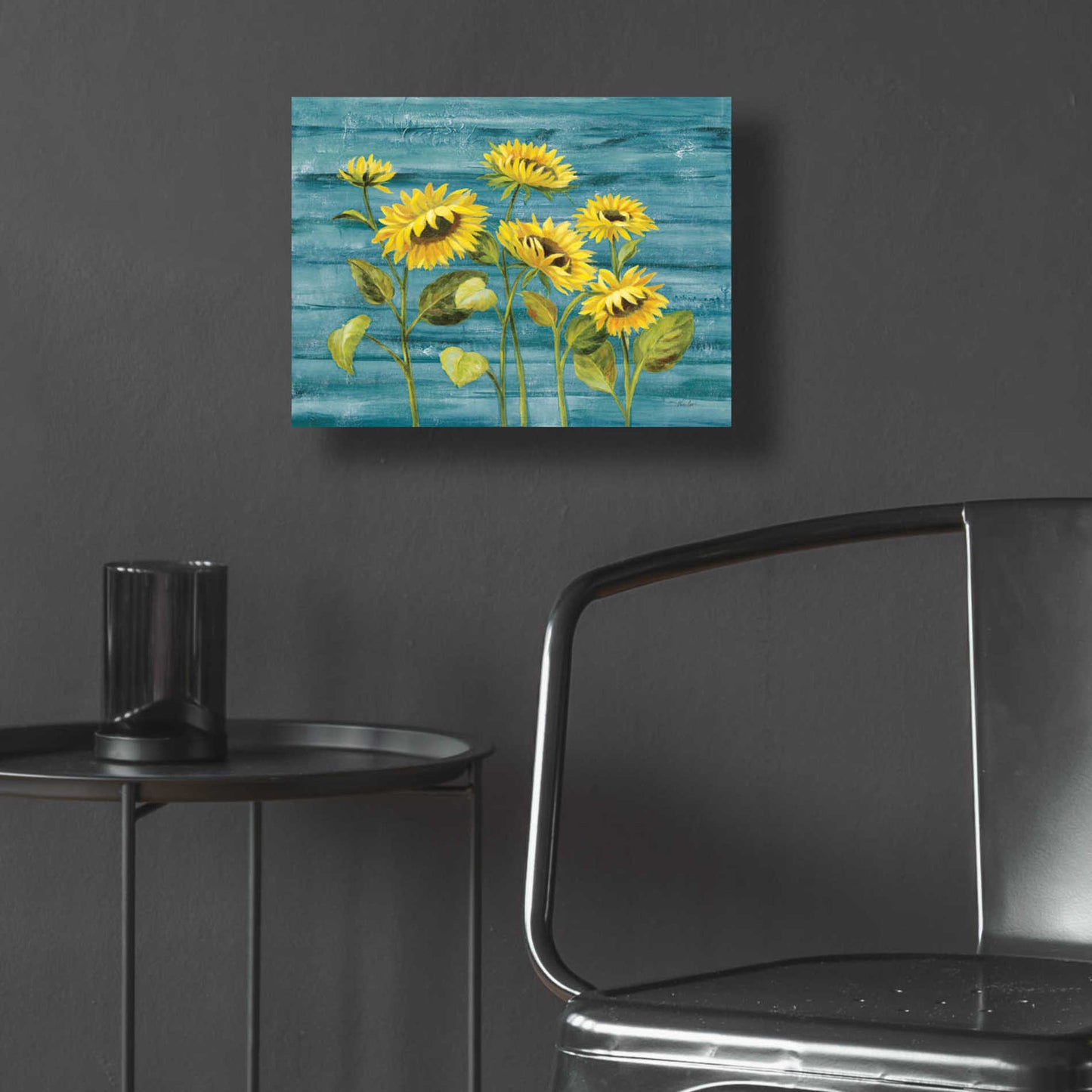 Epic Art 'Cottage Sunflowers Teal' by Silvia Vassileva, Acrylic Glass Wall Art,16x12