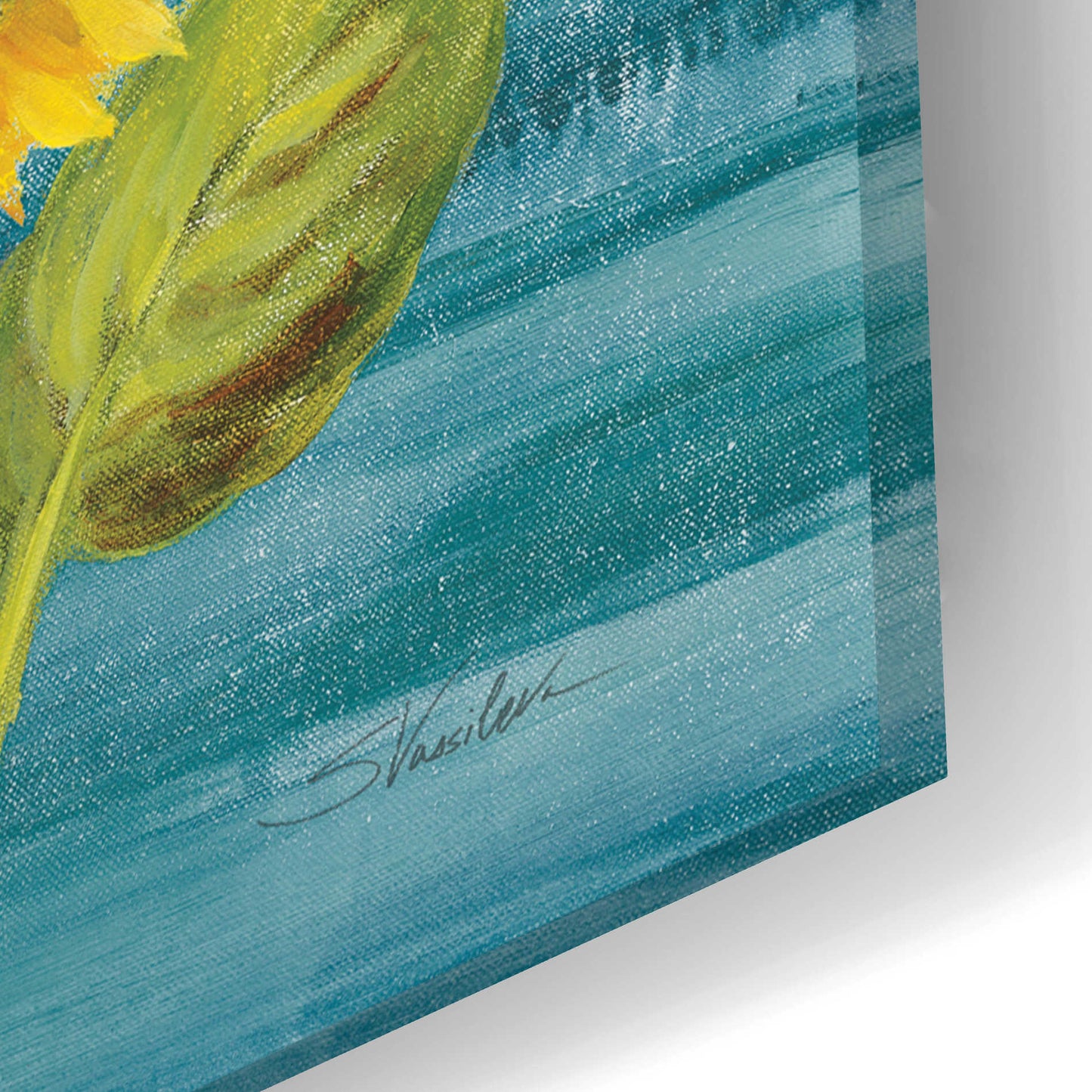 Epic Art 'Cottage Sunflowers Teal' by Silvia Vassileva, Acrylic Glass Wall Art,24x16