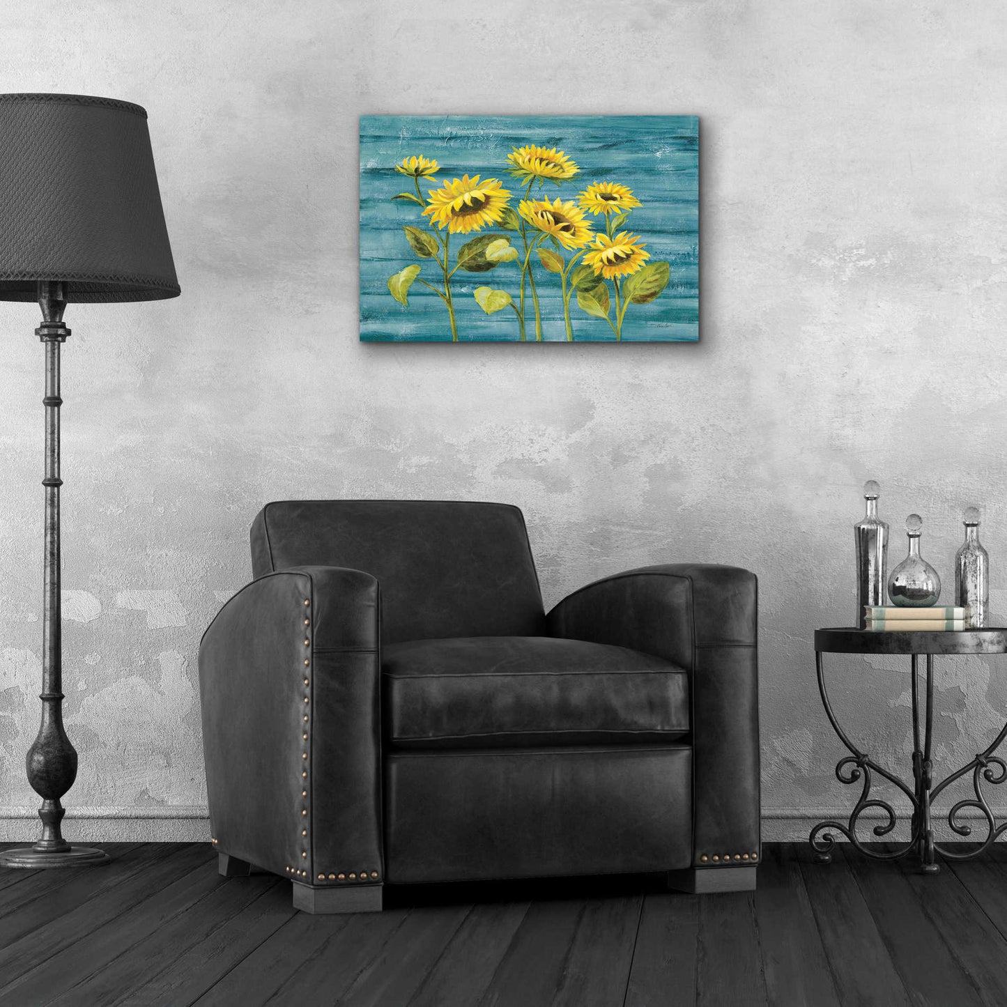 Epic Art 'Cottage Sunflowers Teal' by Silvia Vassileva, Acrylic Glass Wall Art,24x16