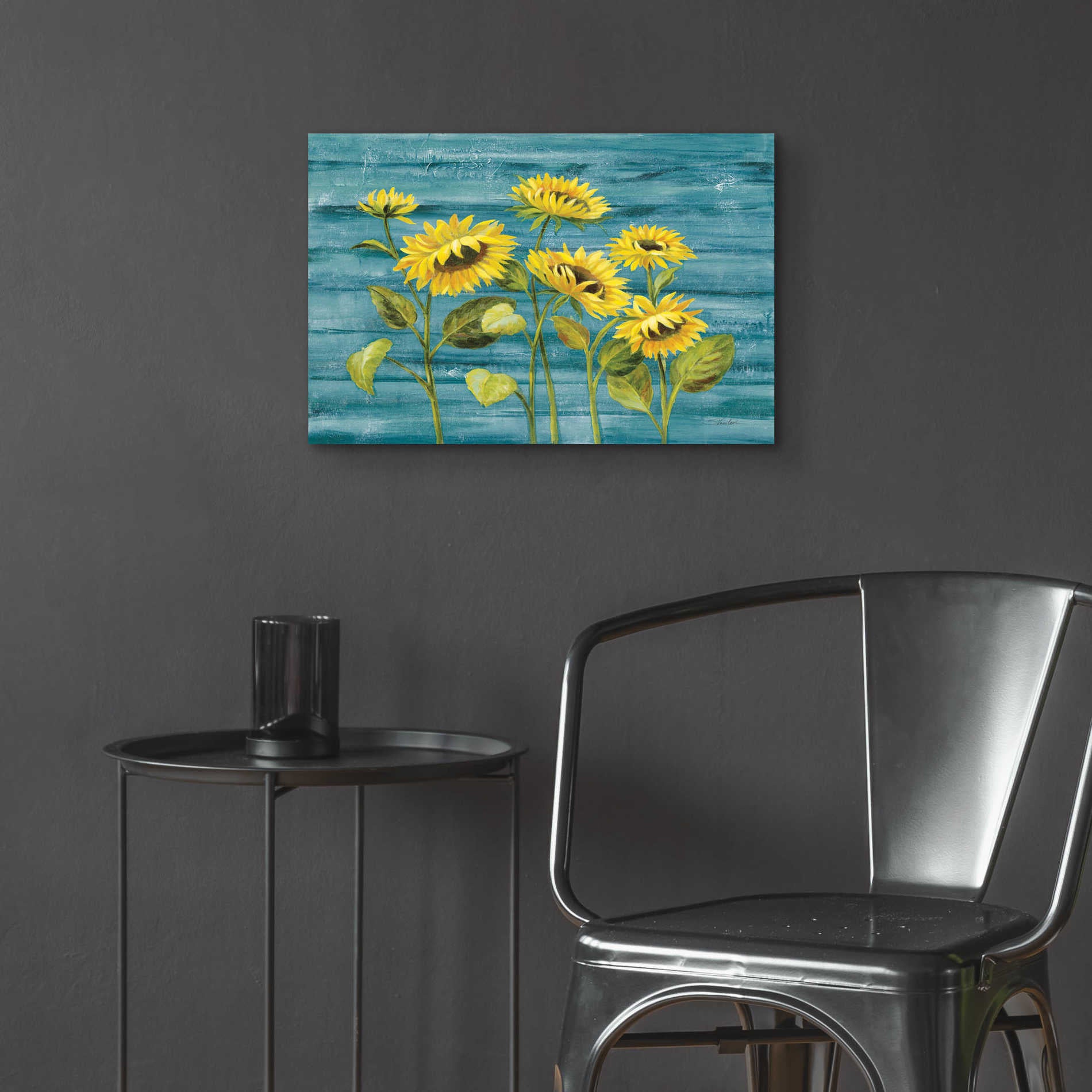 Epic Art 'Cottage Sunflowers Teal' by Silvia Vassileva, Acrylic Glass Wall Art,24x16