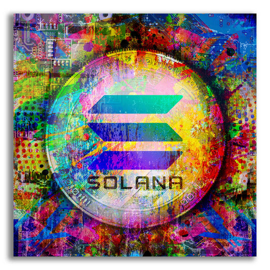 Epic Art 'SOL Solana Crypto,' Acrylic Glass Wall Art,12x12x1.1x0,18x18x1.1x0,26x26x1.74x0,37x37x1.74x0