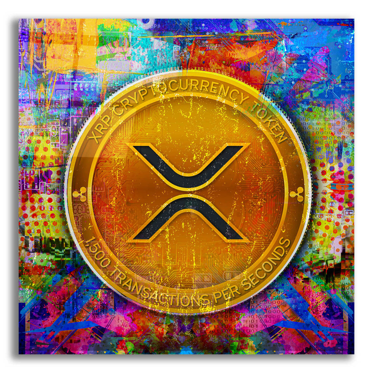 Epic Art 'XRP Crypto,' Acrylic Glass Wall Art,12x12x1.1x0,18x18x1.1x0,26x26x1.74x0,37x37x1.74x0