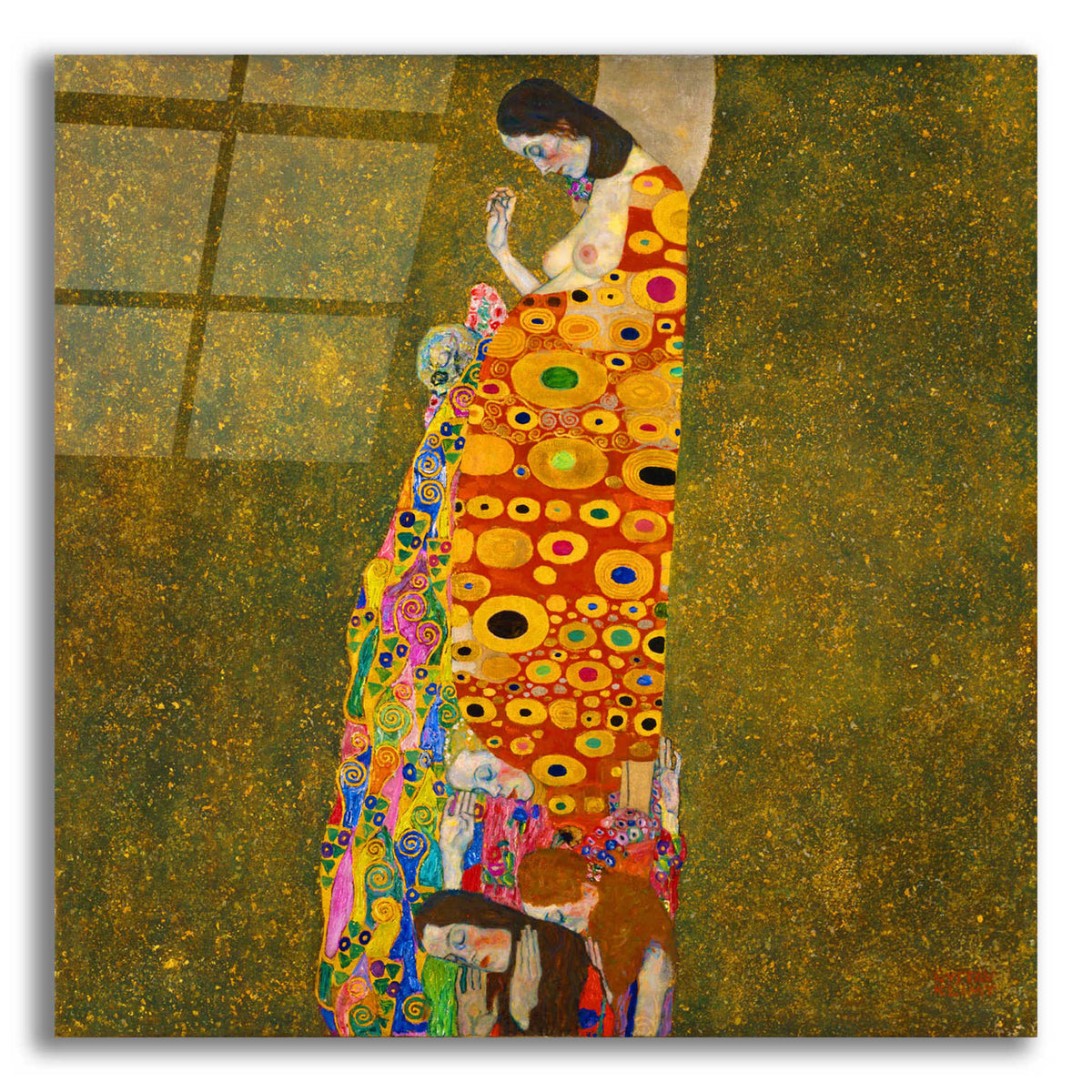 Epic Art 'Hope II' by Gustav Klimt, Acrylic Glass Wall Art,12x12x1.1x0,18x18x1.1x0,26x26x1.74x0,37x37x1.74x0
