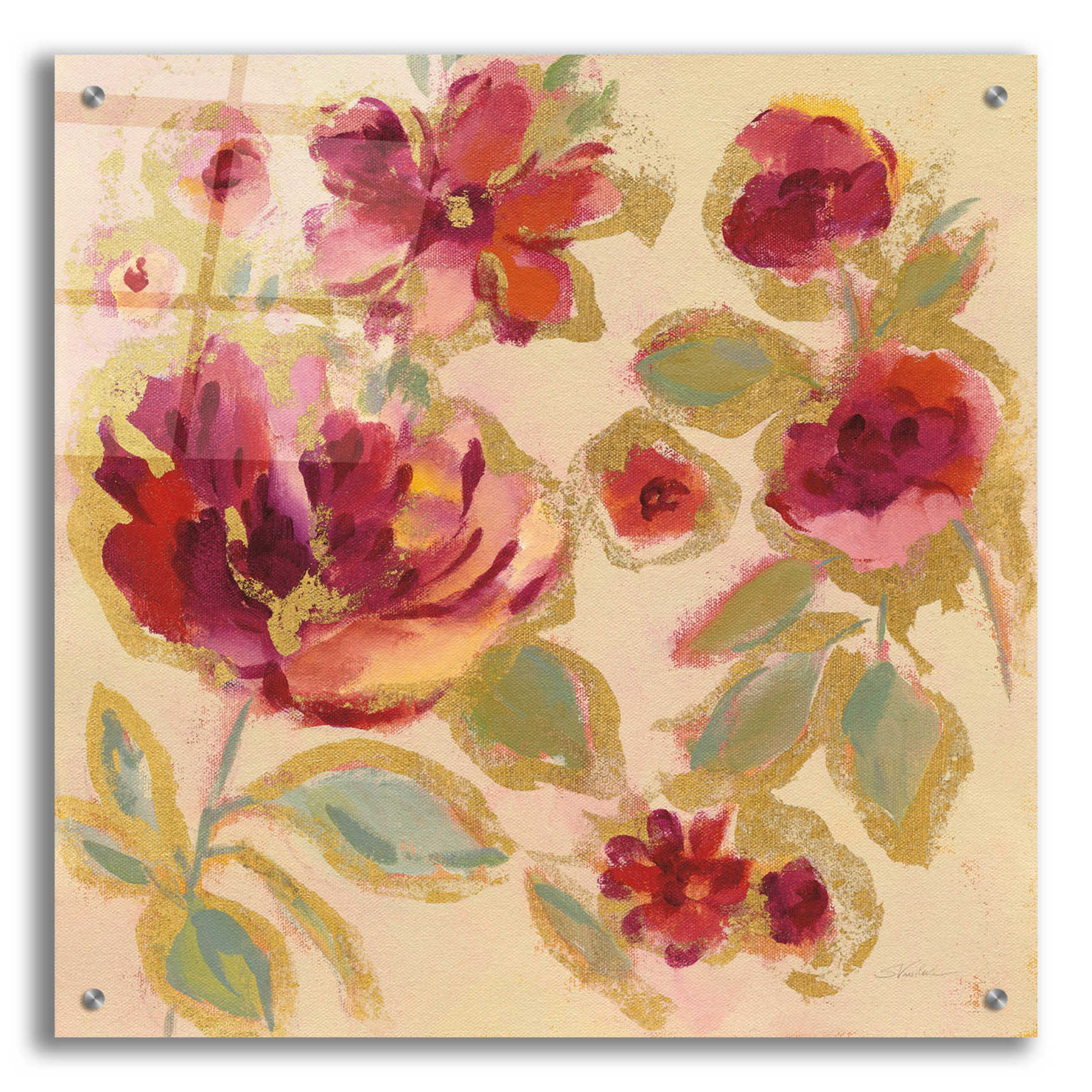 Epic Art 'Gilded Loose Floral I' by Silvia Vassileva, Acrylic Glass Wall Art,24x24