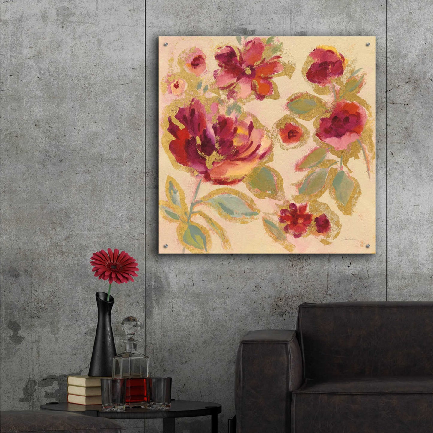 Epic Art 'Gilded Loose Floral I' by Silvia Vassileva, Acrylic Glass Wall Art,36x36