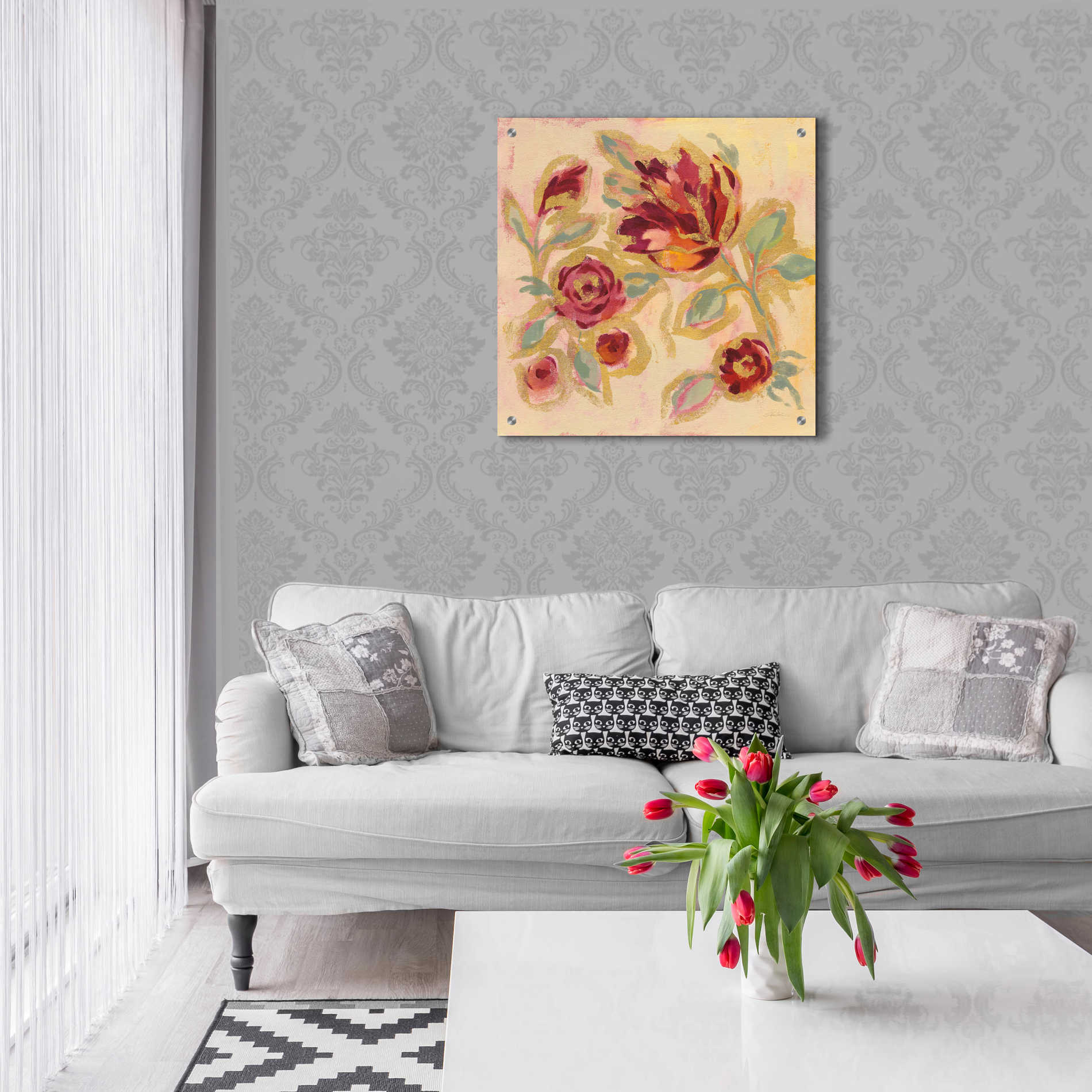 Epic Art 'Gilded Loose Floral II' by Silvia Vassileva, Acrylic Glass Wall Art,24x24