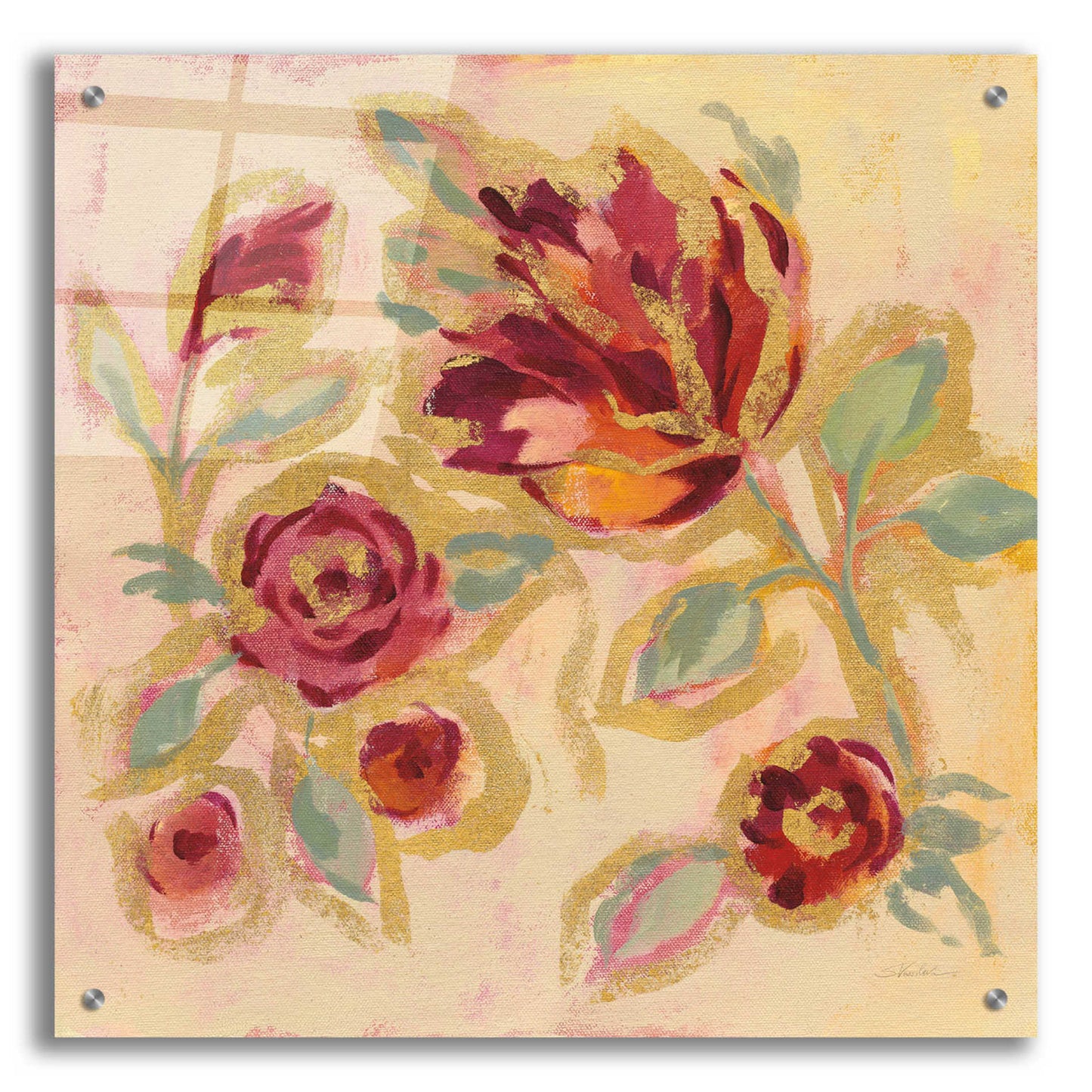 Epic Art 'Gilded Loose Floral II' by Silvia Vassileva, Acrylic Glass Wall Art,24x24