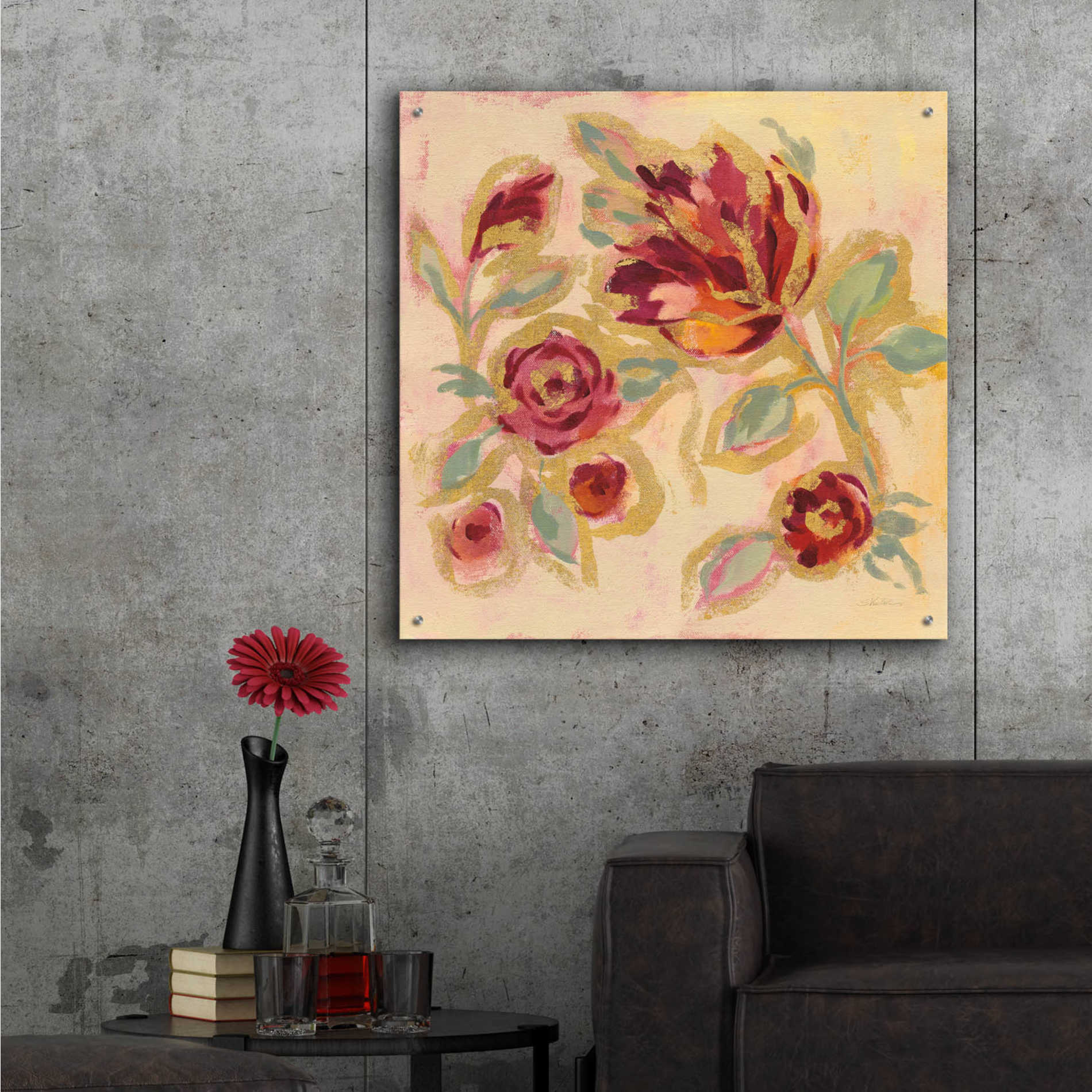 Epic Art 'Gilded Loose Floral II' by Silvia Vassileva, Acrylic Glass Wall Art,36x36