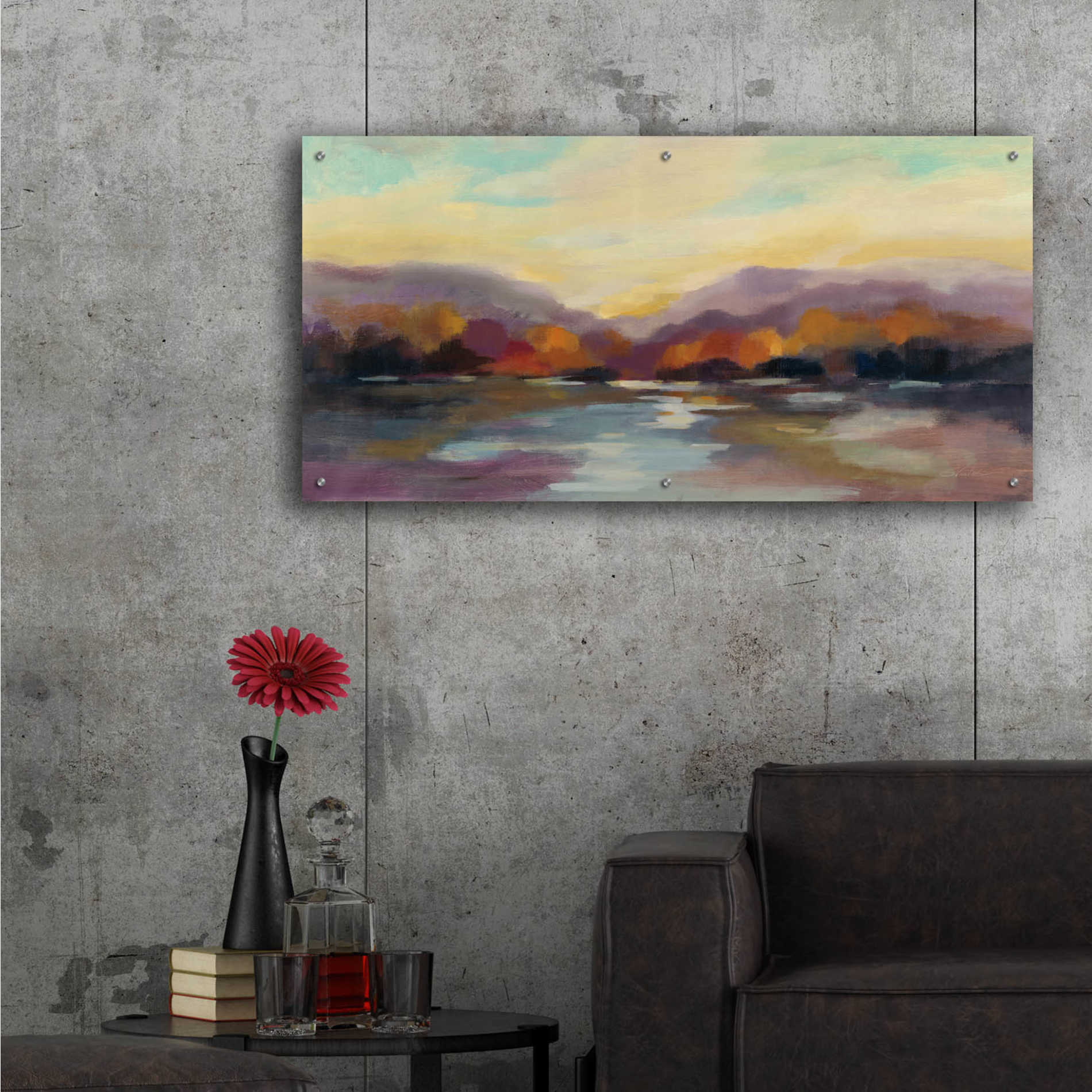 Epic Art 'Fall Sunset' by Silvia Vassileva, Acrylic Glass Wall Art,48x24