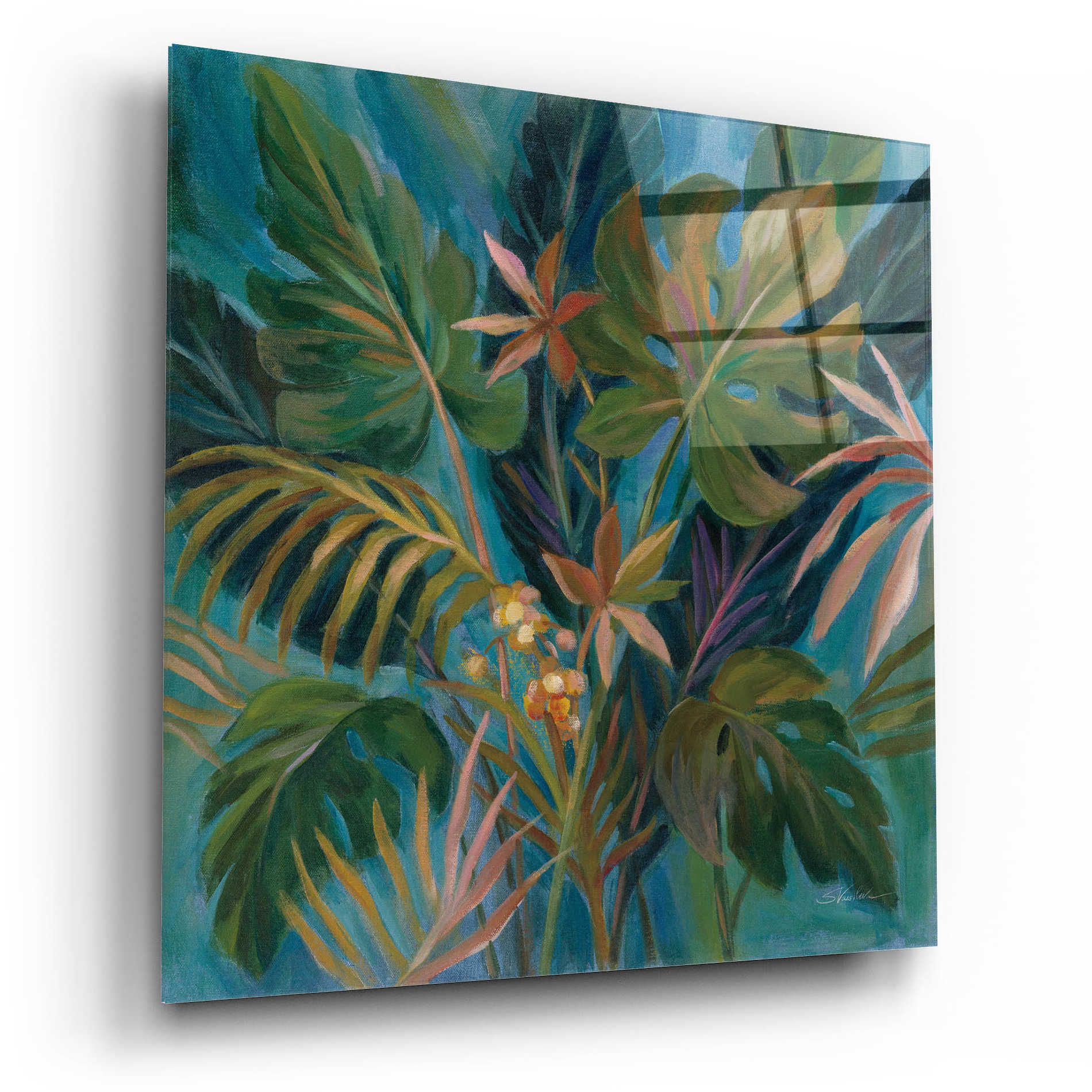 Epic Art 'Midnight Tropical Leaves' by Silvia Vassileva, Acrylic Glass Wall Art,12x12