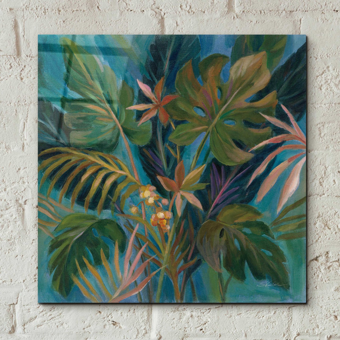 Epic Art 'Midnight Tropical Leaves' by Silvia Vassileva, Acrylic Glass Wall Art,12x12