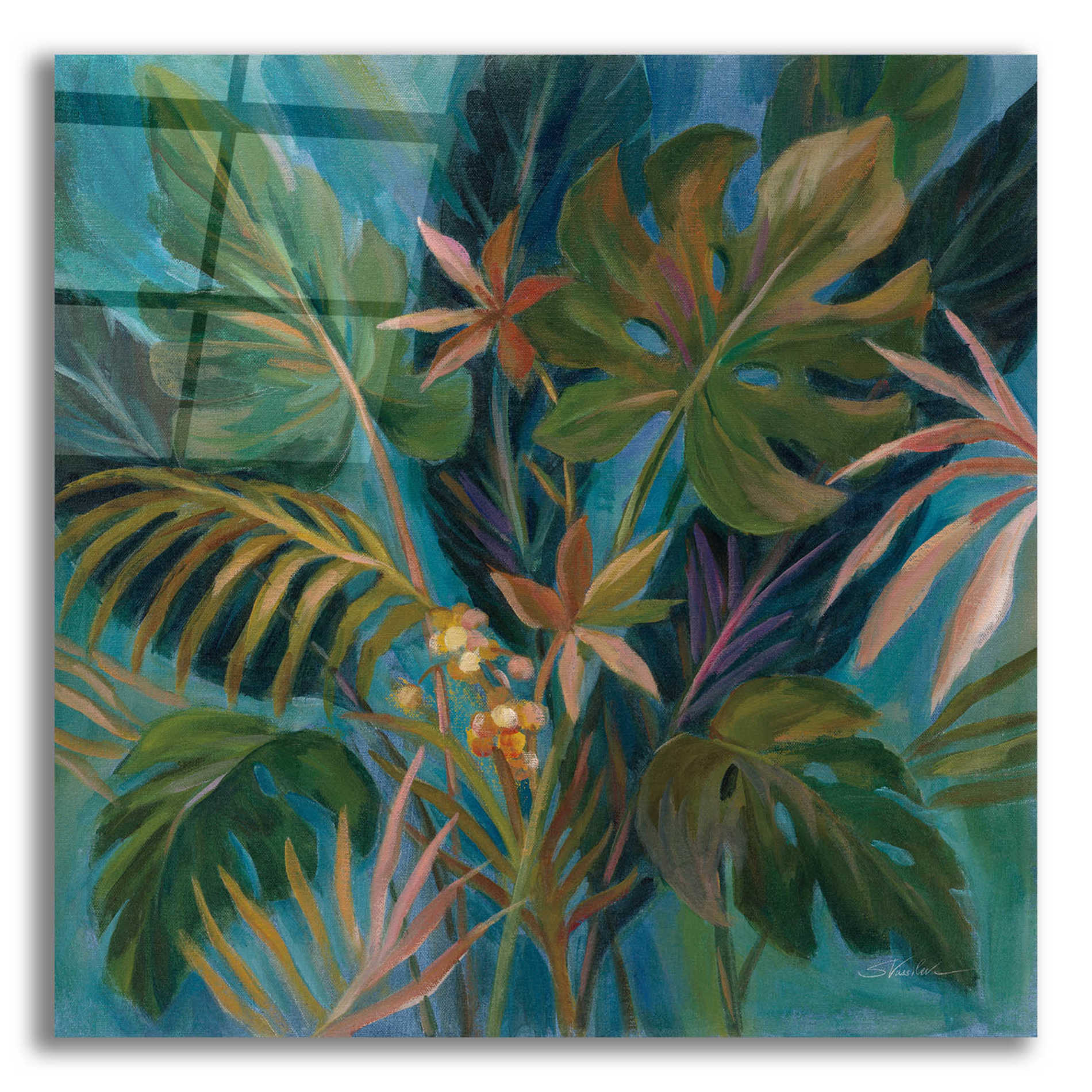 Epic Art 'Midnight Tropical Leaves' by Silvia Vassileva, Acrylic Glass Wall Art,12x12