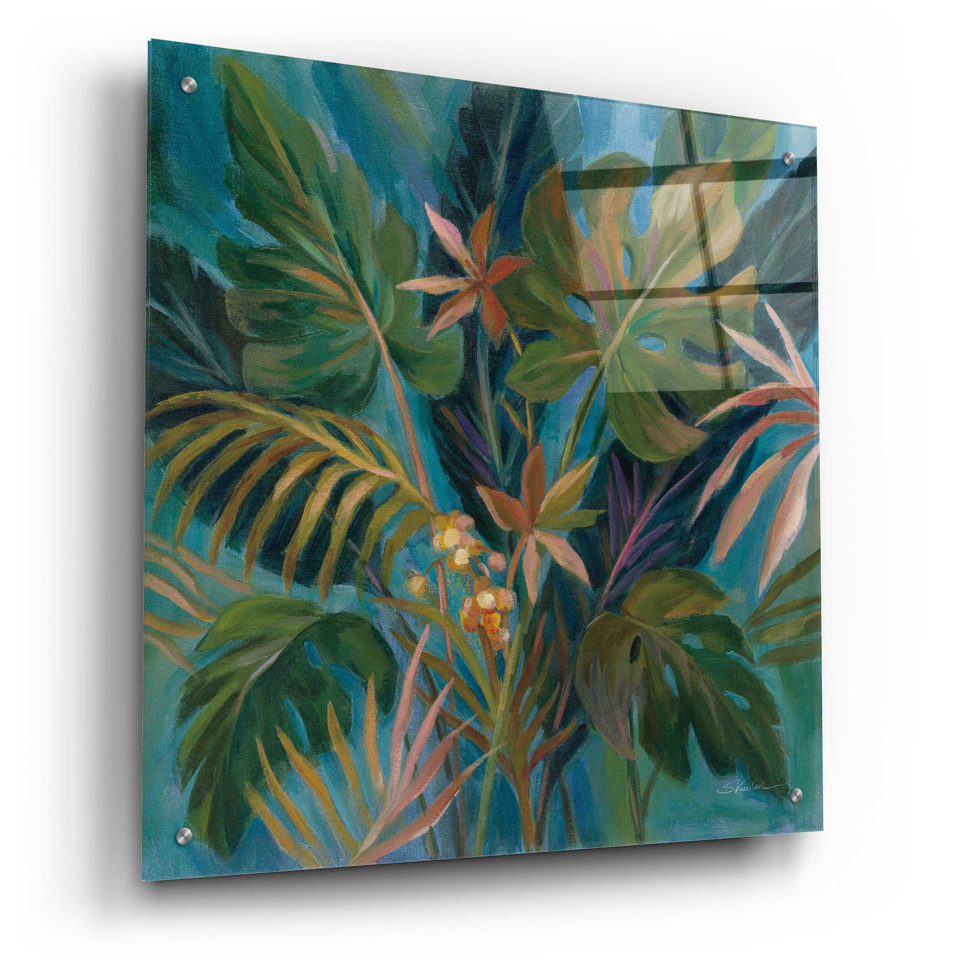 Epic Art 'Midnight Tropical Leaves' by Silvia Vassileva, Acrylic Glass Wall Art,24x24