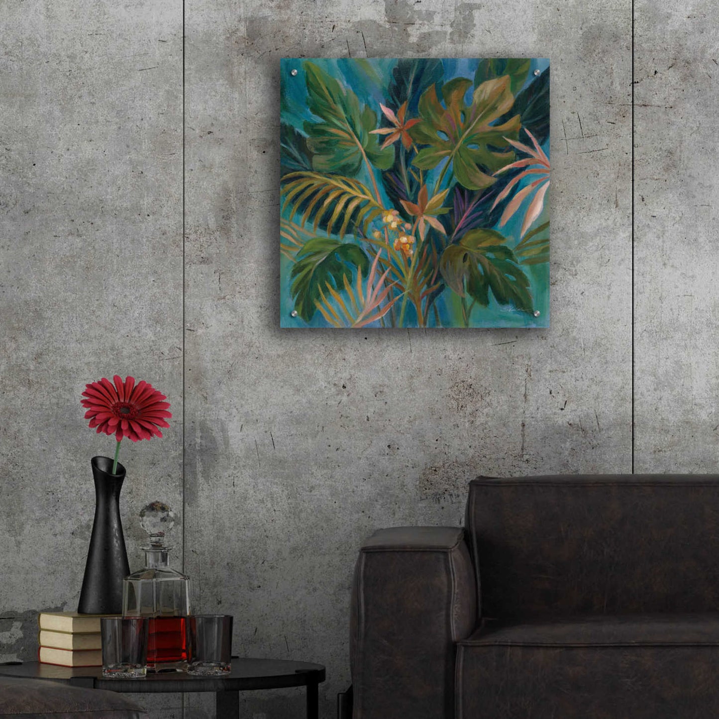 Epic Art 'Midnight Tropical Leaves' by Silvia Vassileva, Acrylic Glass Wall Art,24x24