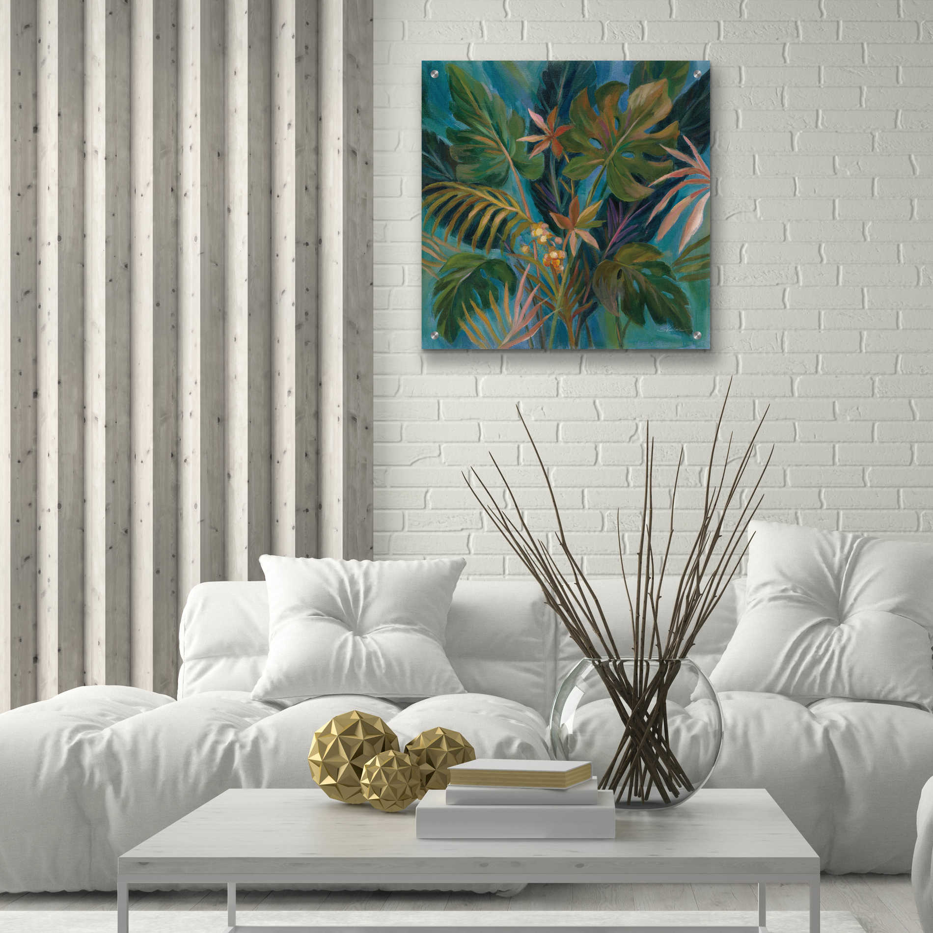 Epic Art 'Midnight Tropical Leaves' by Silvia Vassileva, Acrylic Glass Wall Art,24x24