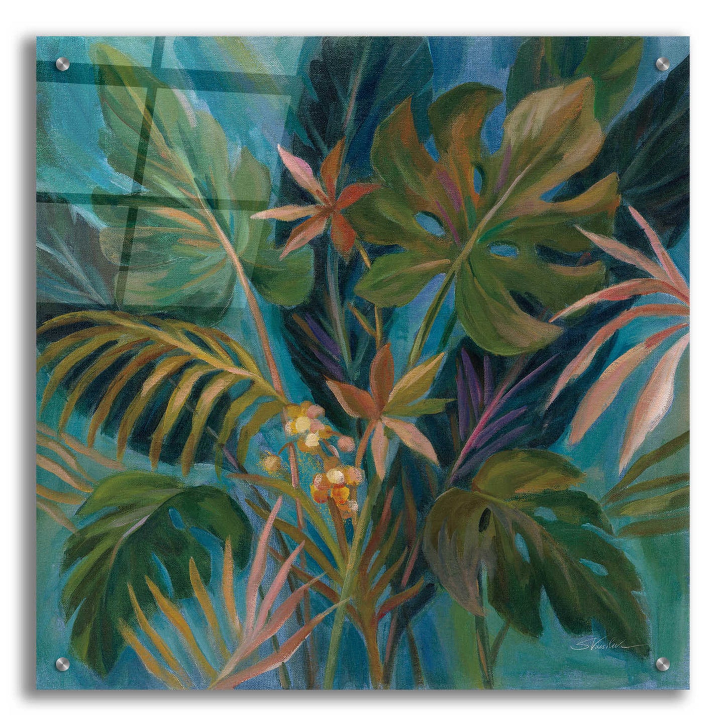 Epic Art 'Midnight Tropical Leaves' by Silvia Vassileva, Acrylic Glass Wall Art,24x24