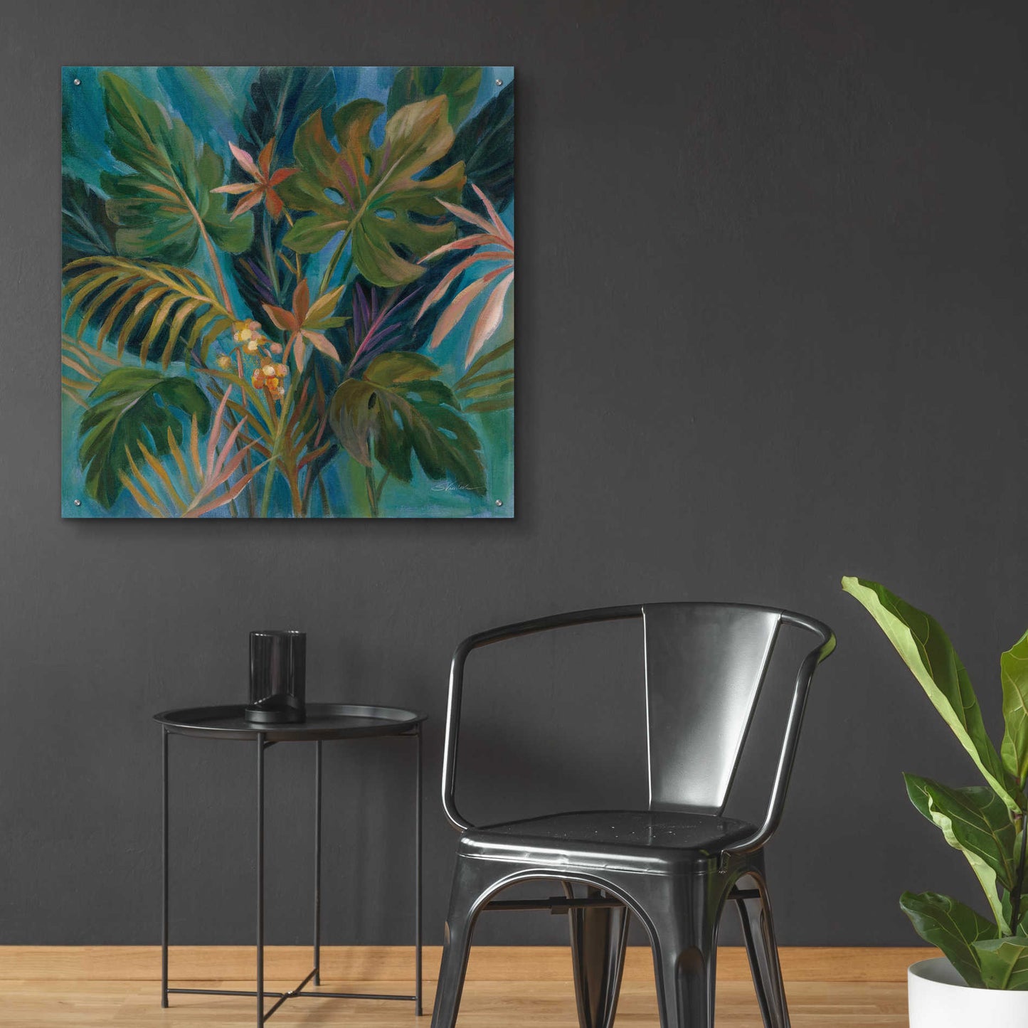 Epic Art 'Midnight Tropical Leaves' by Silvia Vassileva, Acrylic Glass Wall Art,36x36