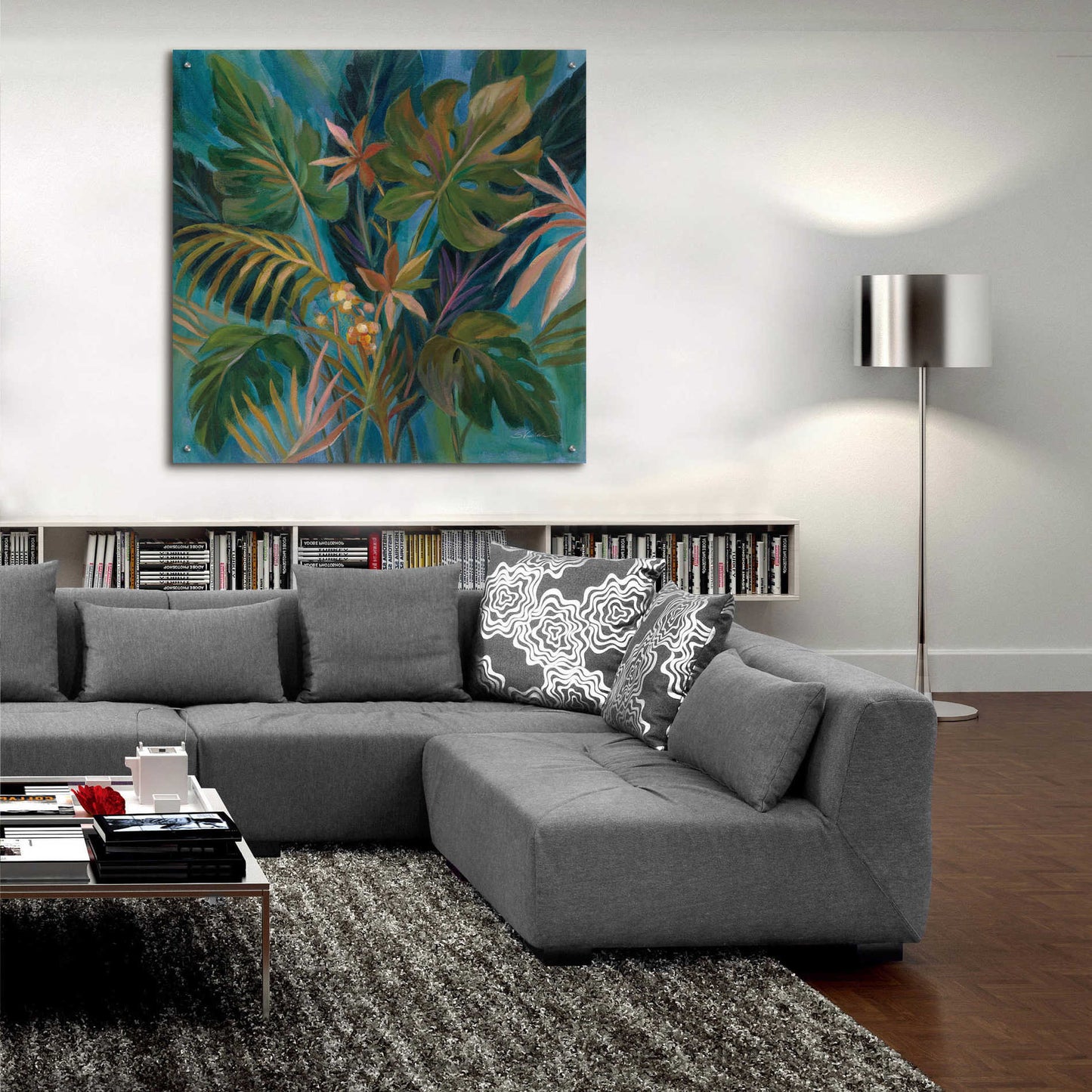 Epic Art 'Midnight Tropical Leaves' by Silvia Vassileva, Acrylic Glass Wall Art,36x36