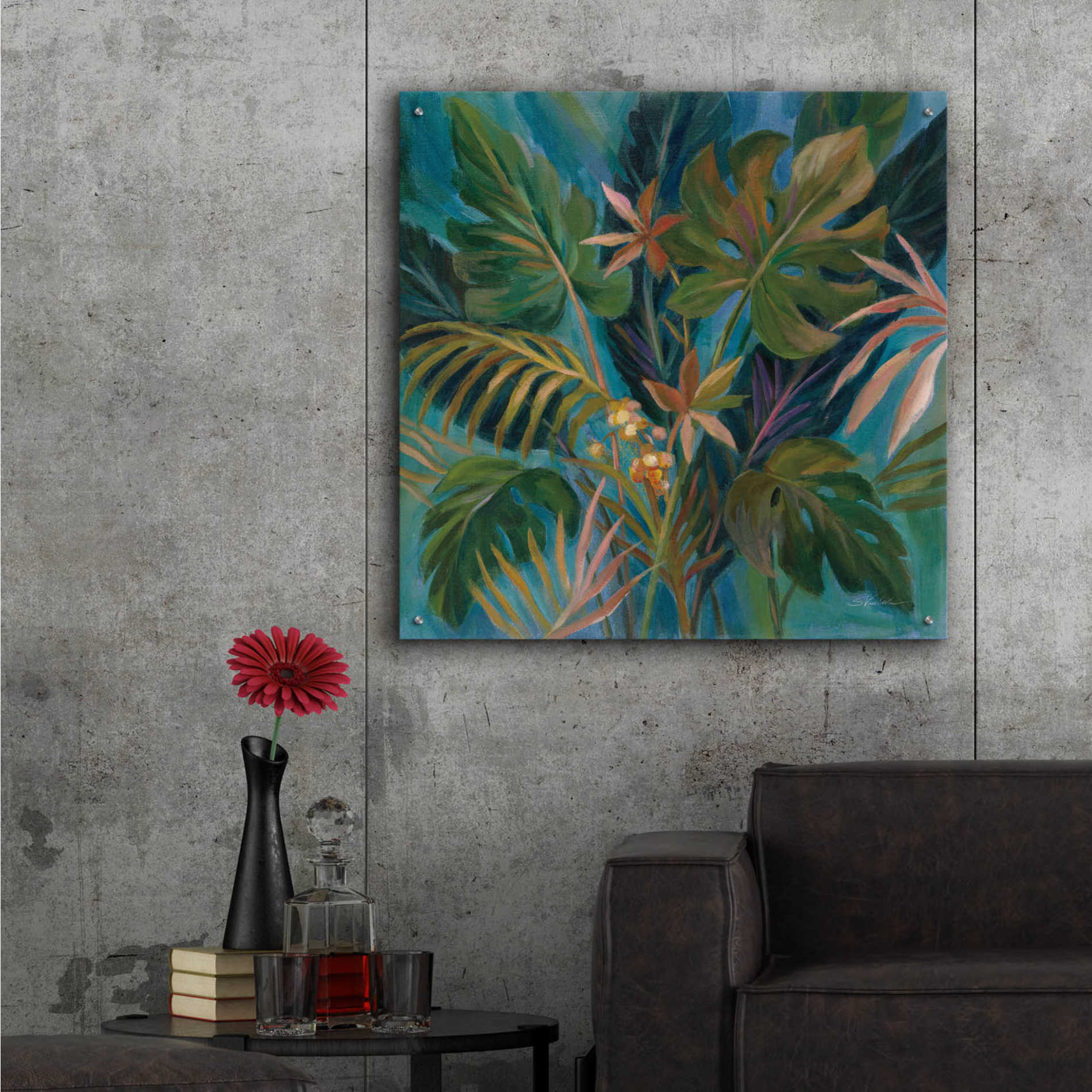 Epic Art 'Midnight Tropical Leaves' by Silvia Vassileva, Acrylic Glass Wall Art,36x36