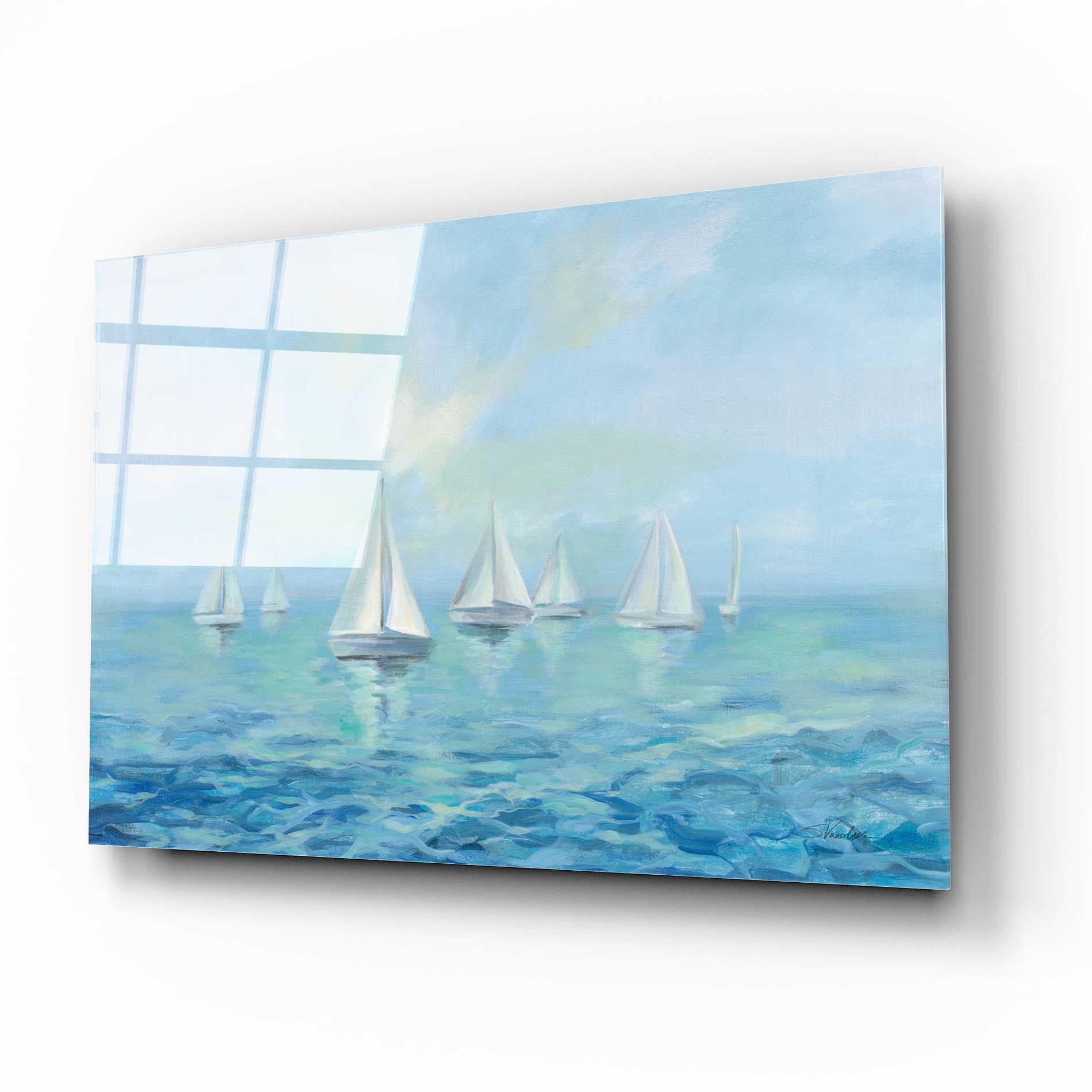 Epic Art 'Boats in the Haze' by Silvia Vassileva, Acrylic Glass Wall Art,16x12