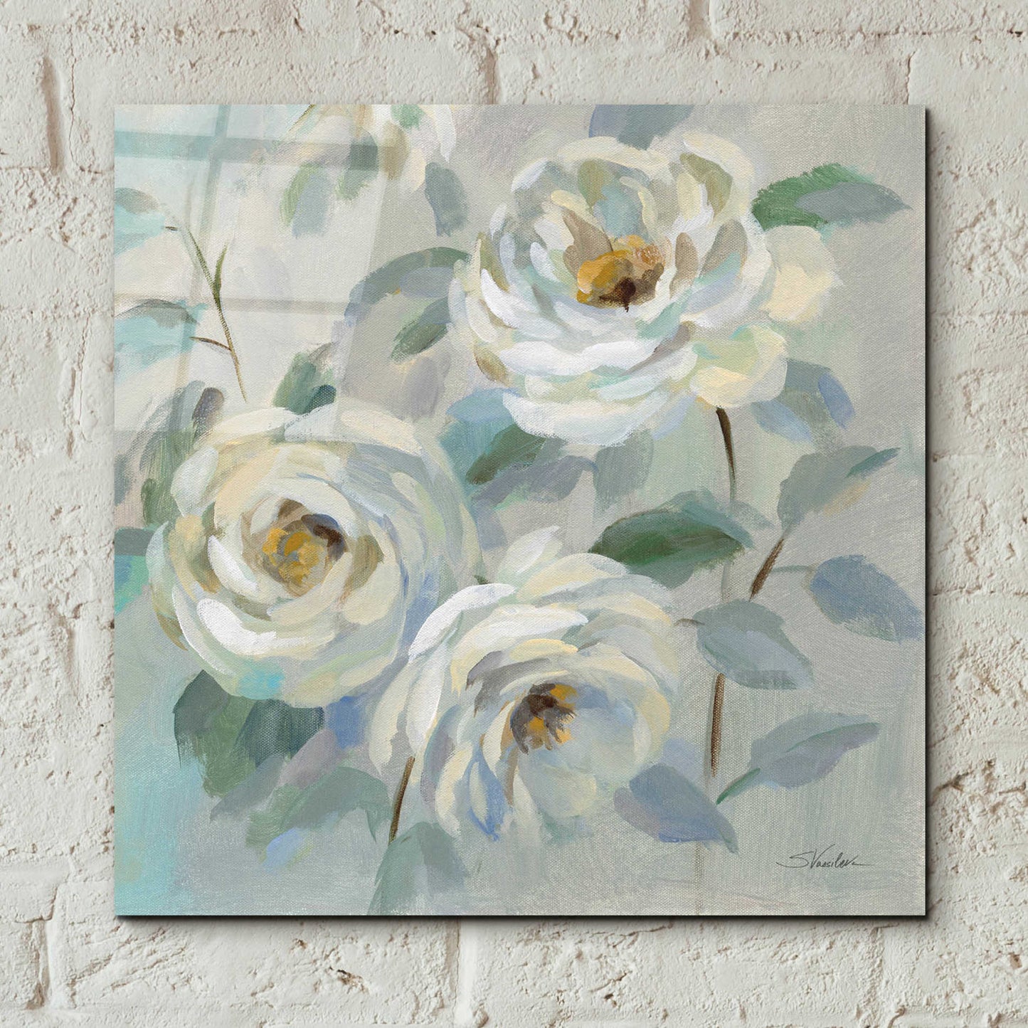 Epic Art 'Blue Gray Floral' by Silvia Vassileva, Acrylic Glass Wall Art,12x12