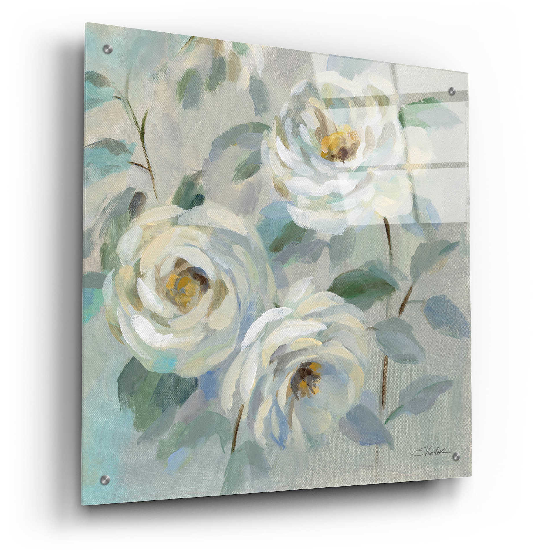 Epic Art 'Blue Gray Floral' by Silvia Vassileva, Acrylic Glass Wall Art,24x24