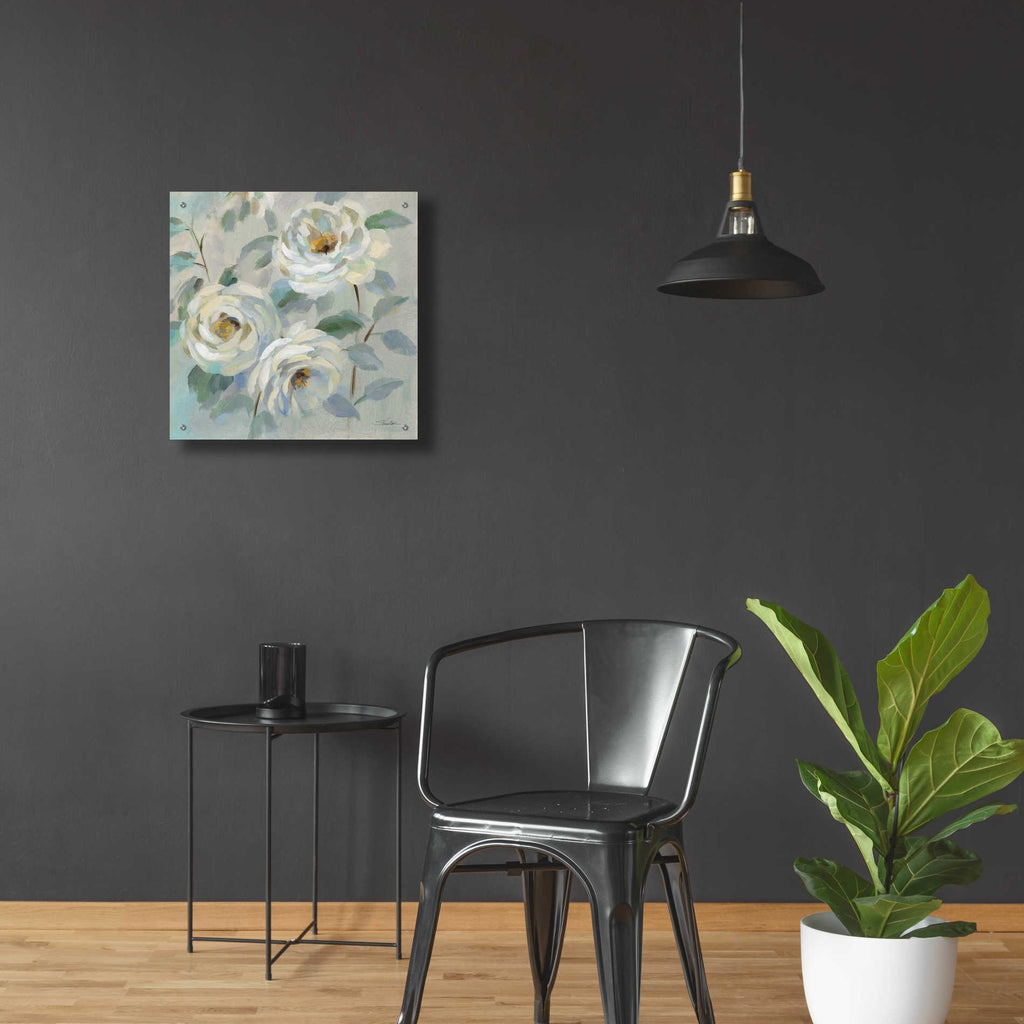 Epic Art 'Blue Gray Floral' by Silvia Vassileva, Acrylic Glass Wall Art,24x24