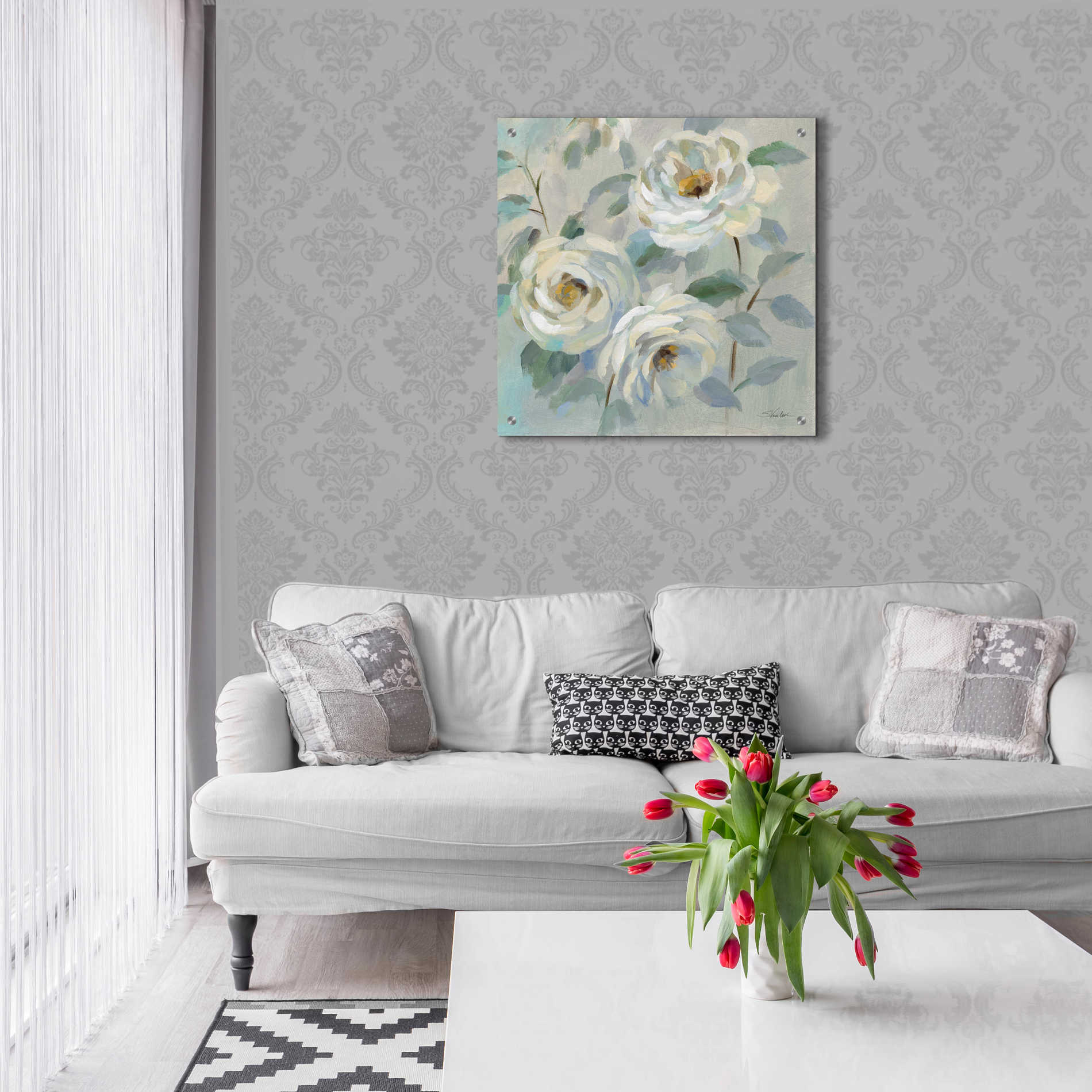 Epic Art 'Blue Gray Floral' by Silvia Vassileva, Acrylic Glass Wall Art,24x24