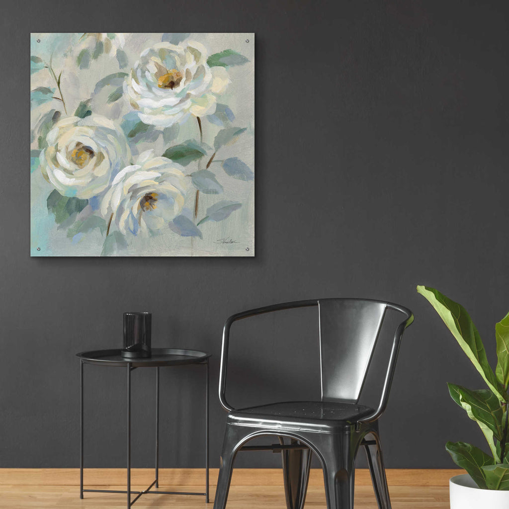 Epic Art 'Blue Gray Floral' by Silvia Vassileva, Acrylic Glass Wall Art,36x36