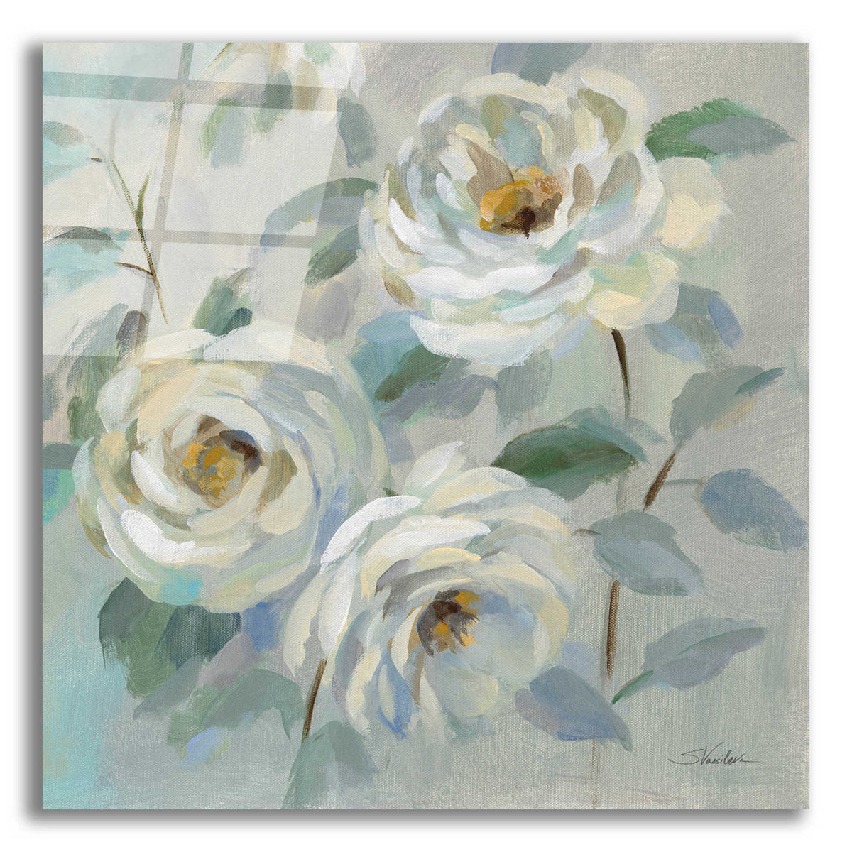 Epic Art 'Blue Gray Floral' by Silvia Vassileva, Acrylic Glass Wall Art