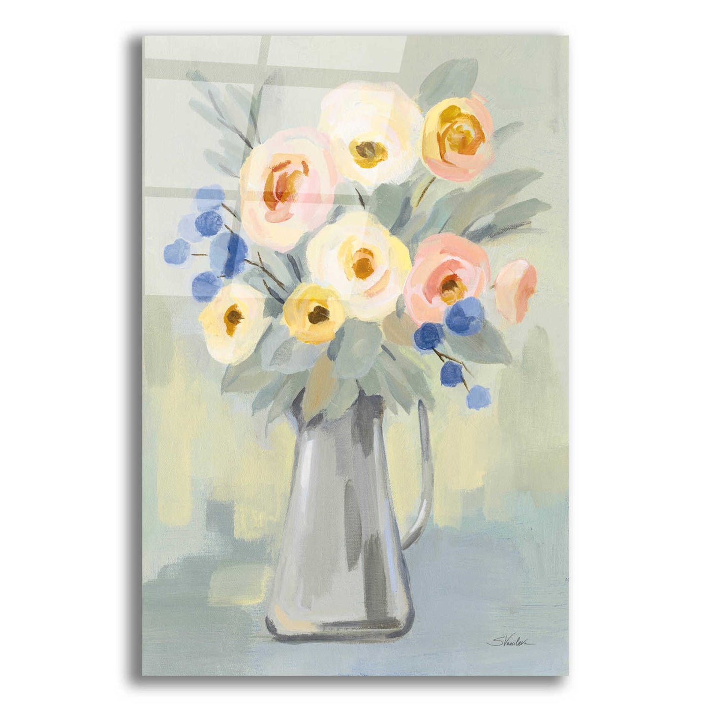Epic Art 'Pale Flowers on Sage' by Silvia Vassileva, Acrylic Glass Wall Art,12x16