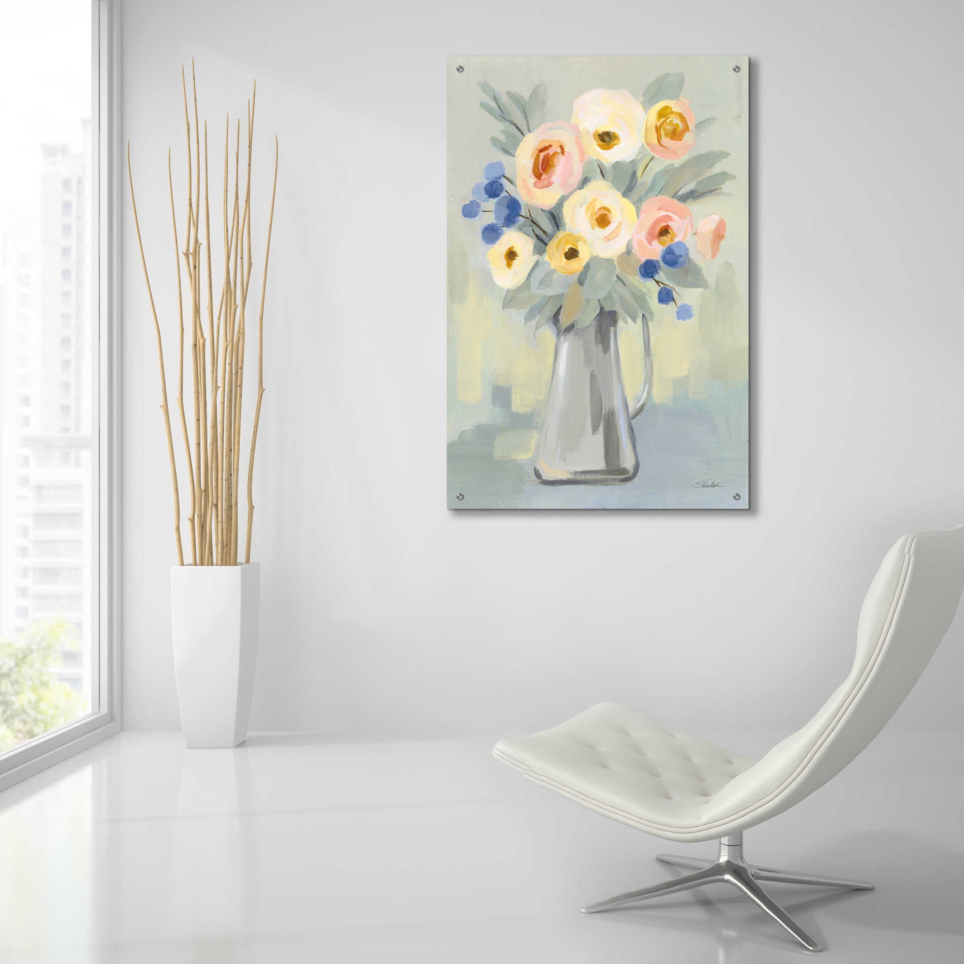 Epic Art 'Pale Flowers on Sage' by Silvia Vassileva, Acrylic Glass Wall Art,24x36